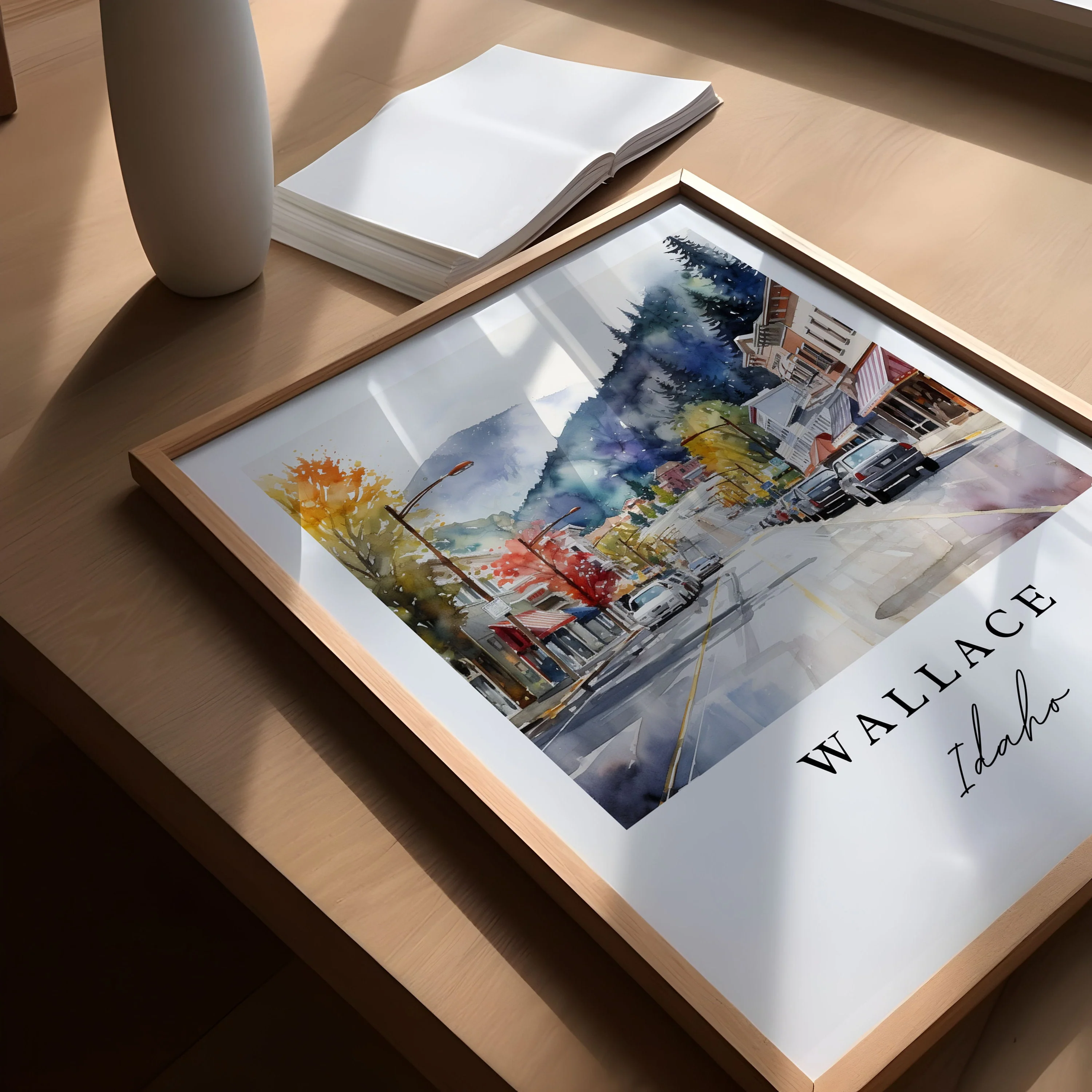 Wallace, Idaho, Idaho – Watercolor Art Print - Image 3