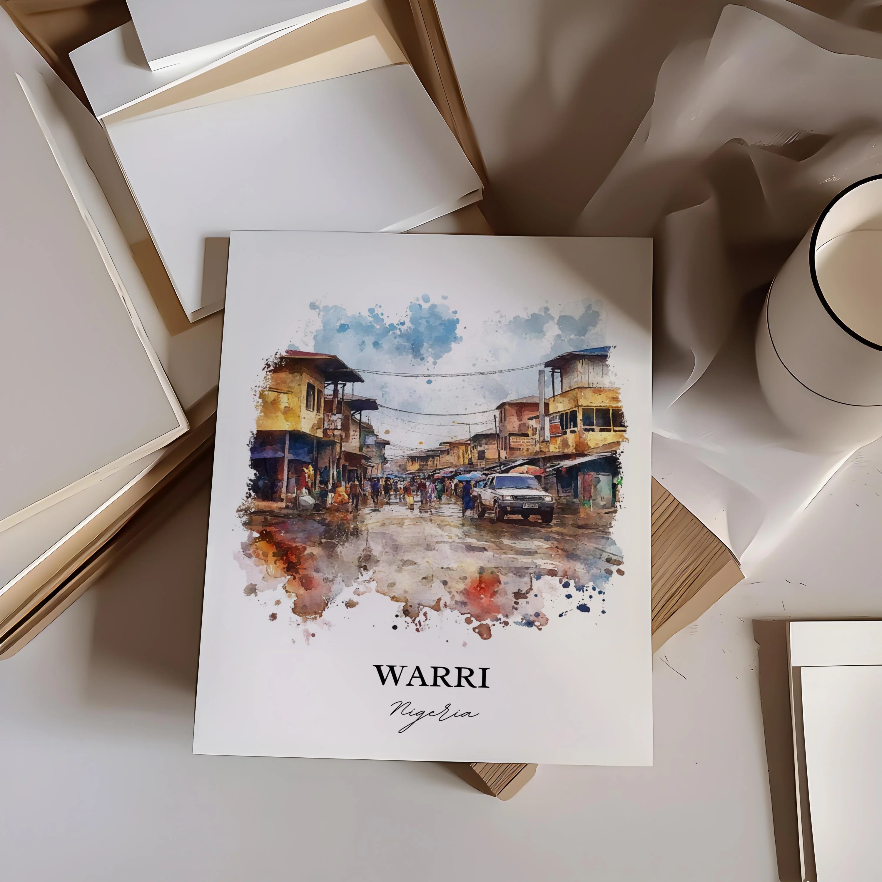 Warri, Nigeria – Watercolor Art Print - Image 5