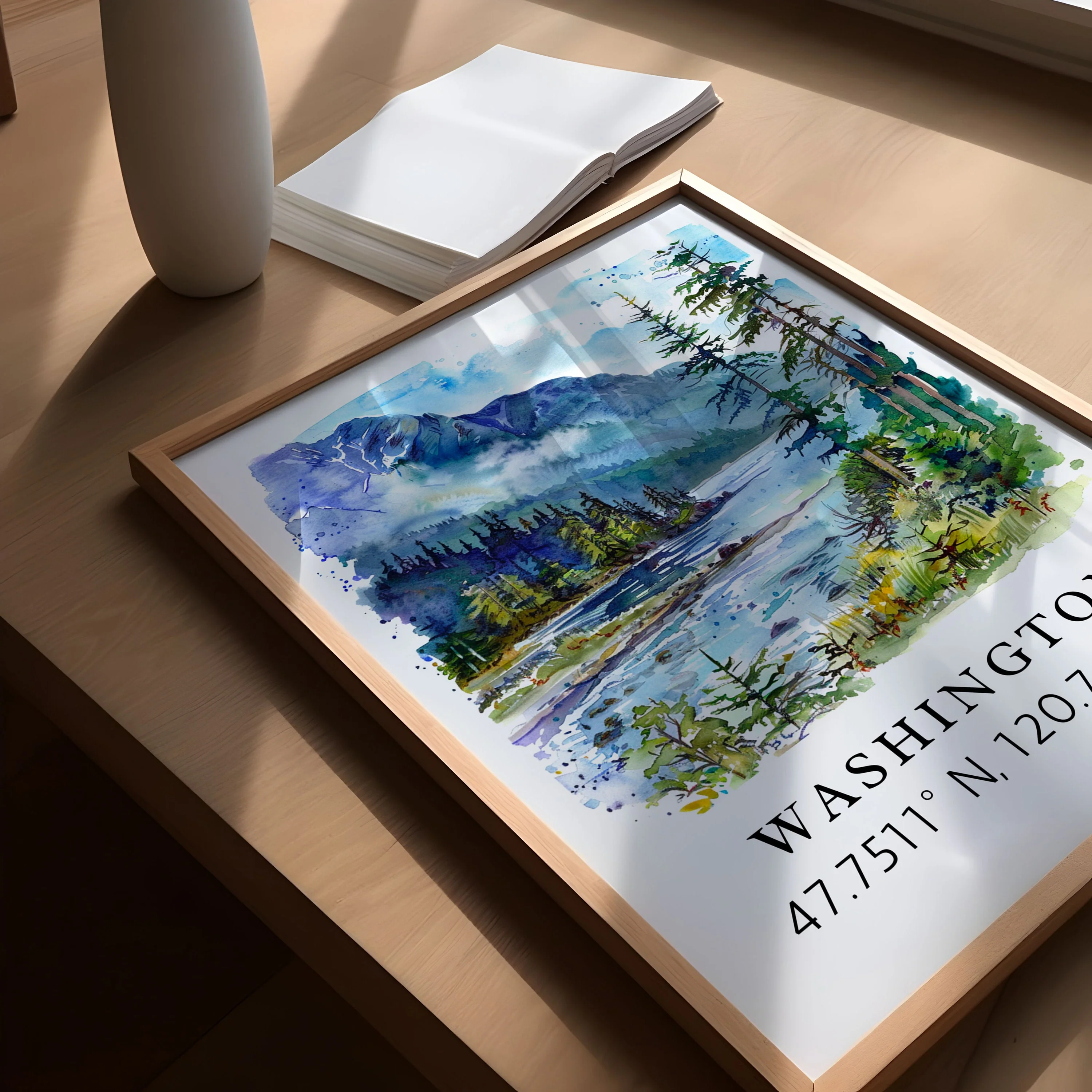 Washington State, Washington – Watercolor Art Print with Coordinates - Image 3