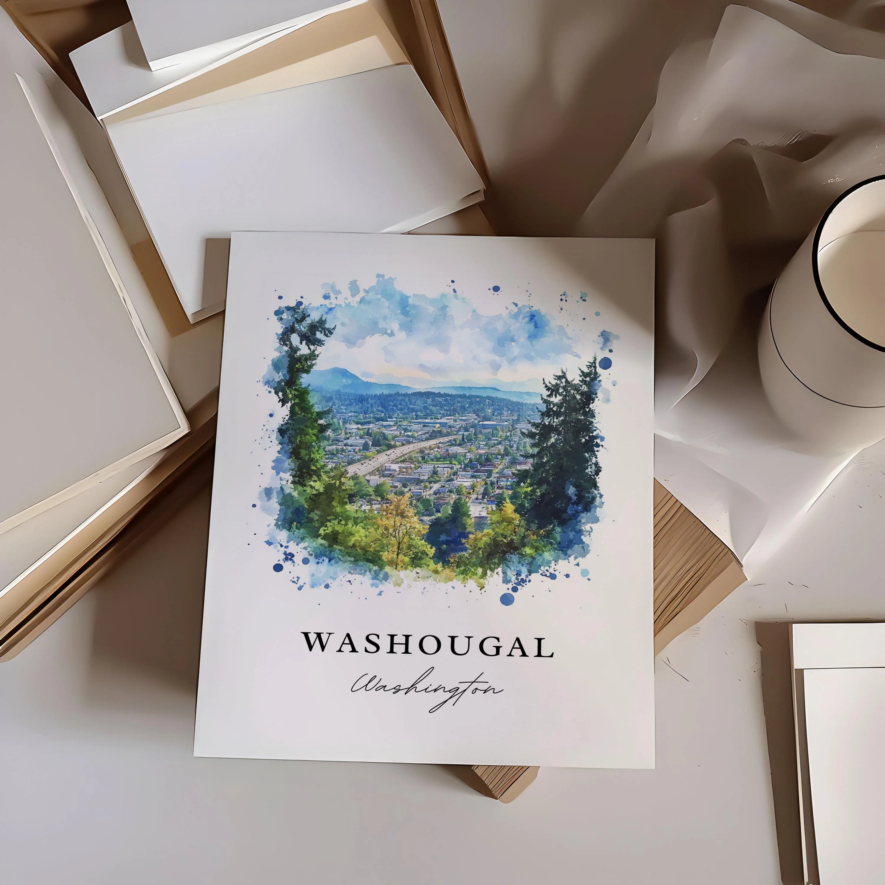 Washougal, WA, USA – Watercolor Art Print - Image 2