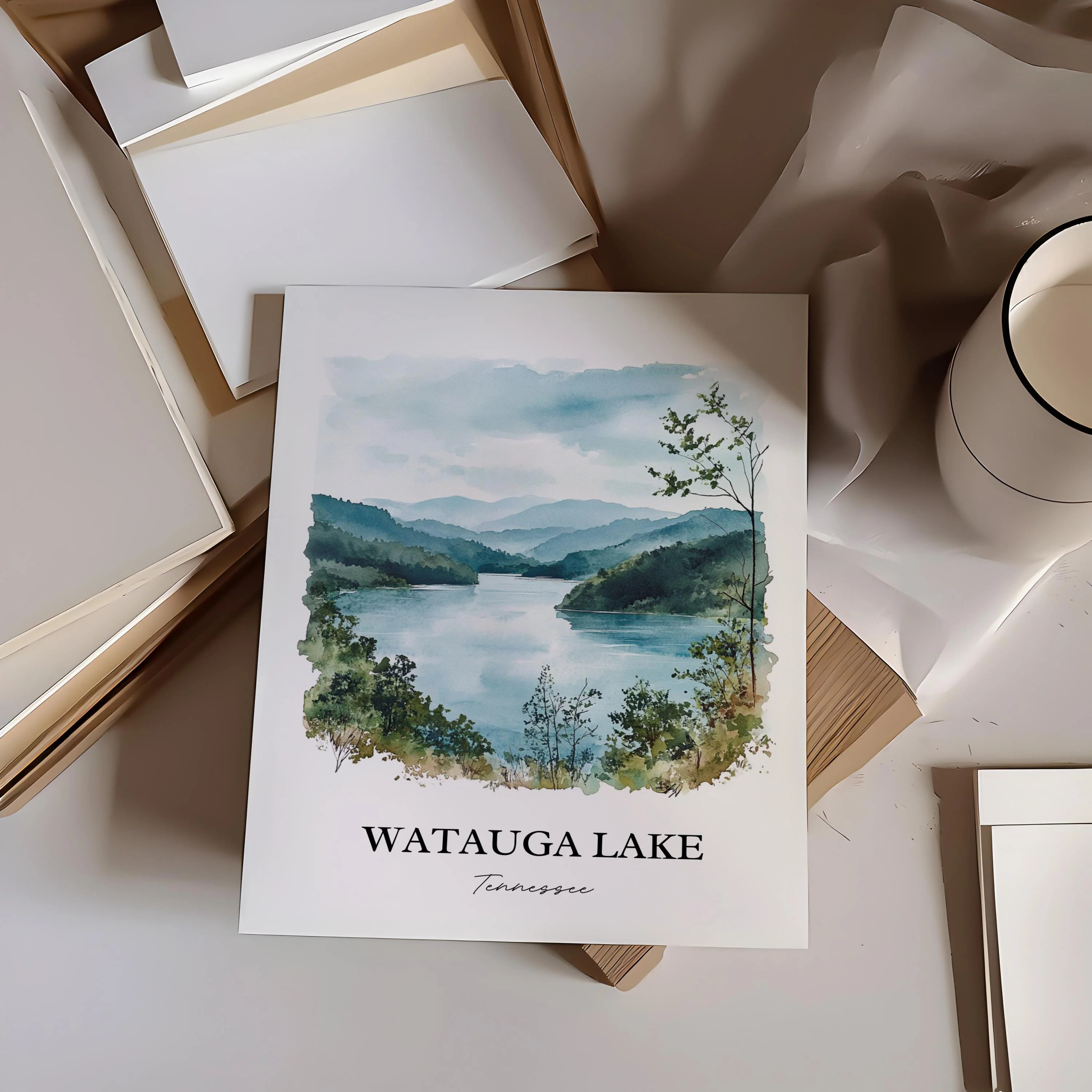 Watauga Lake, USA – Watercolor Art Print - Image 6