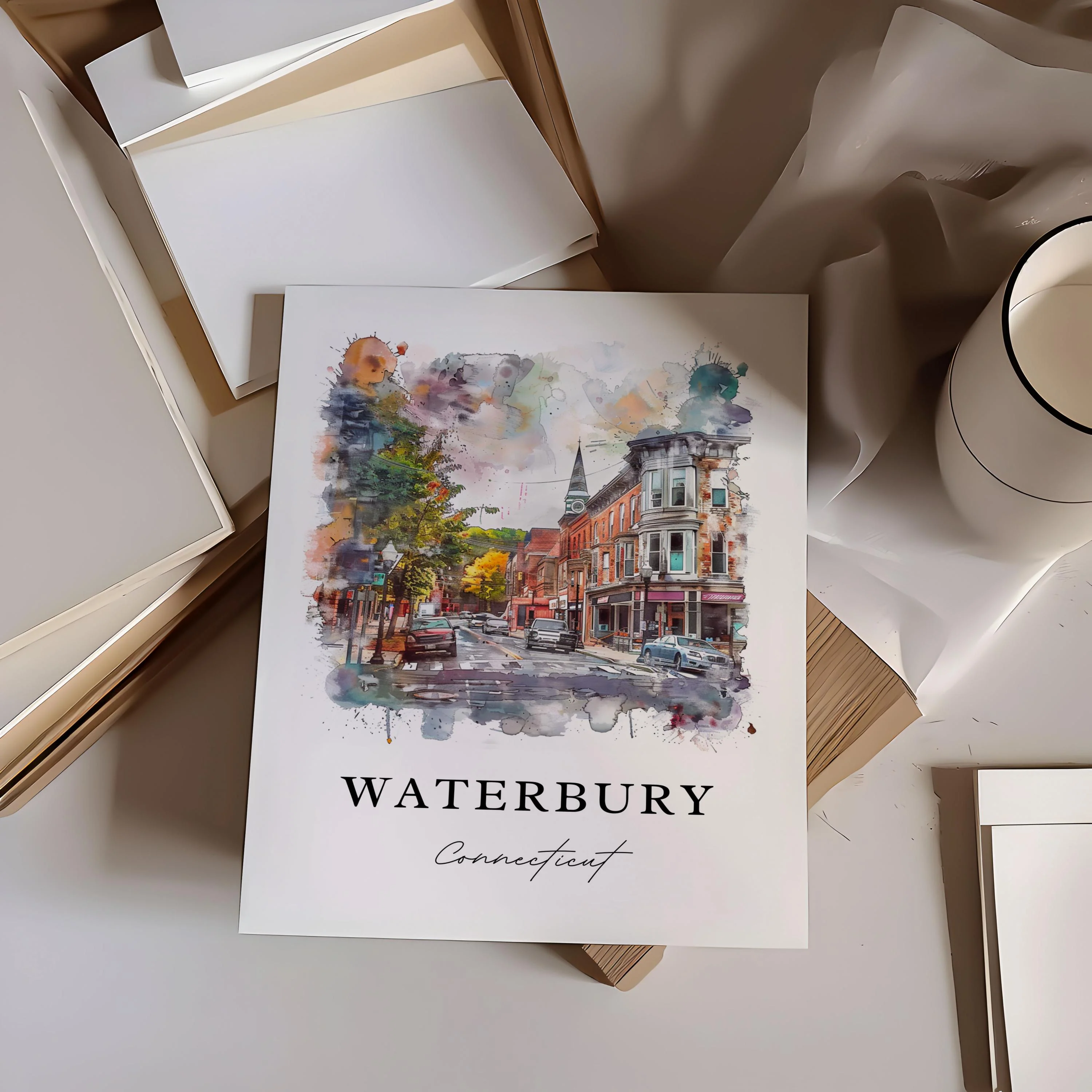 Waterbury, Connecticut, Connecticut – Watercolor Art Print - Image 2