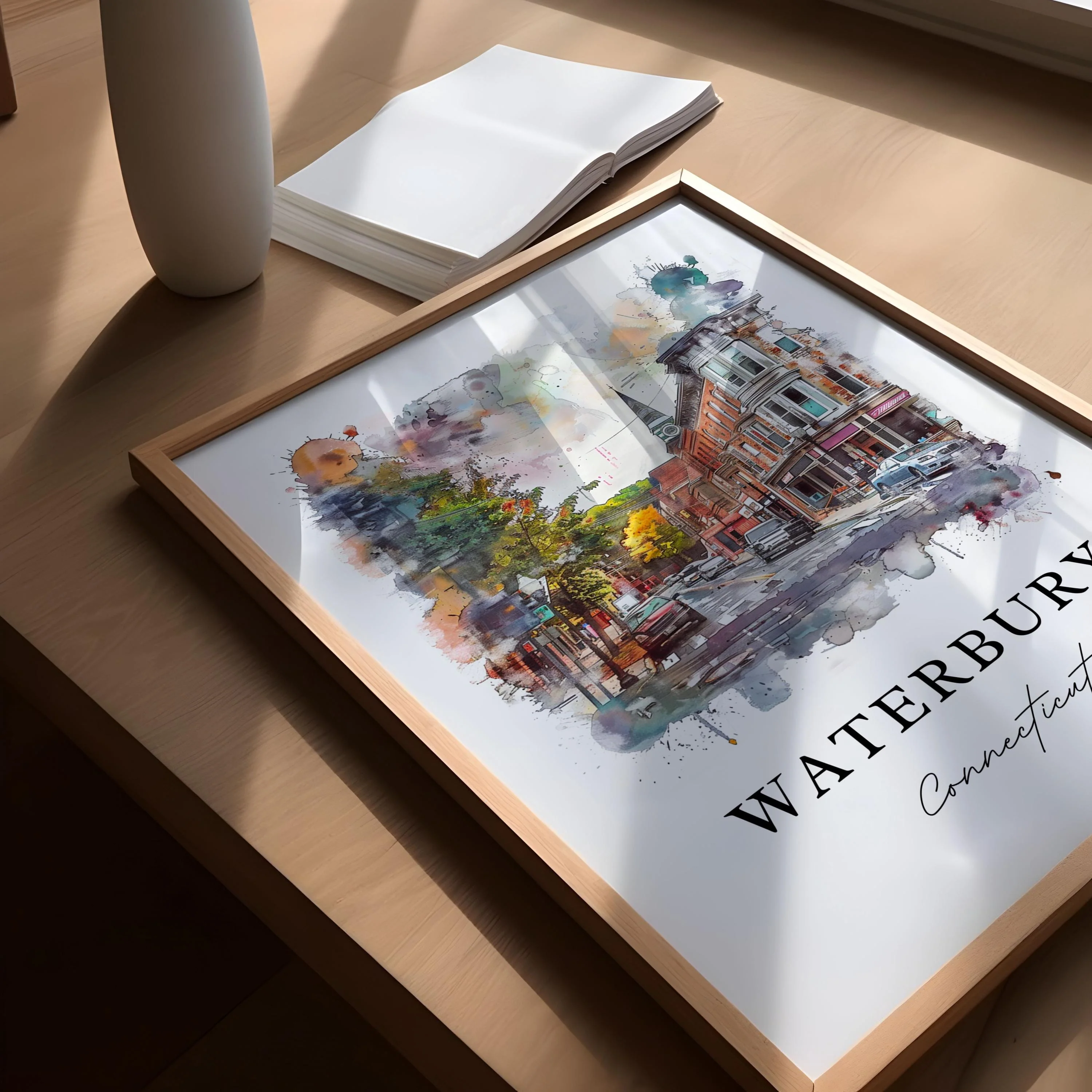 Waterbury, Connecticut, Connecticut – Watercolor Art Print - Image 3