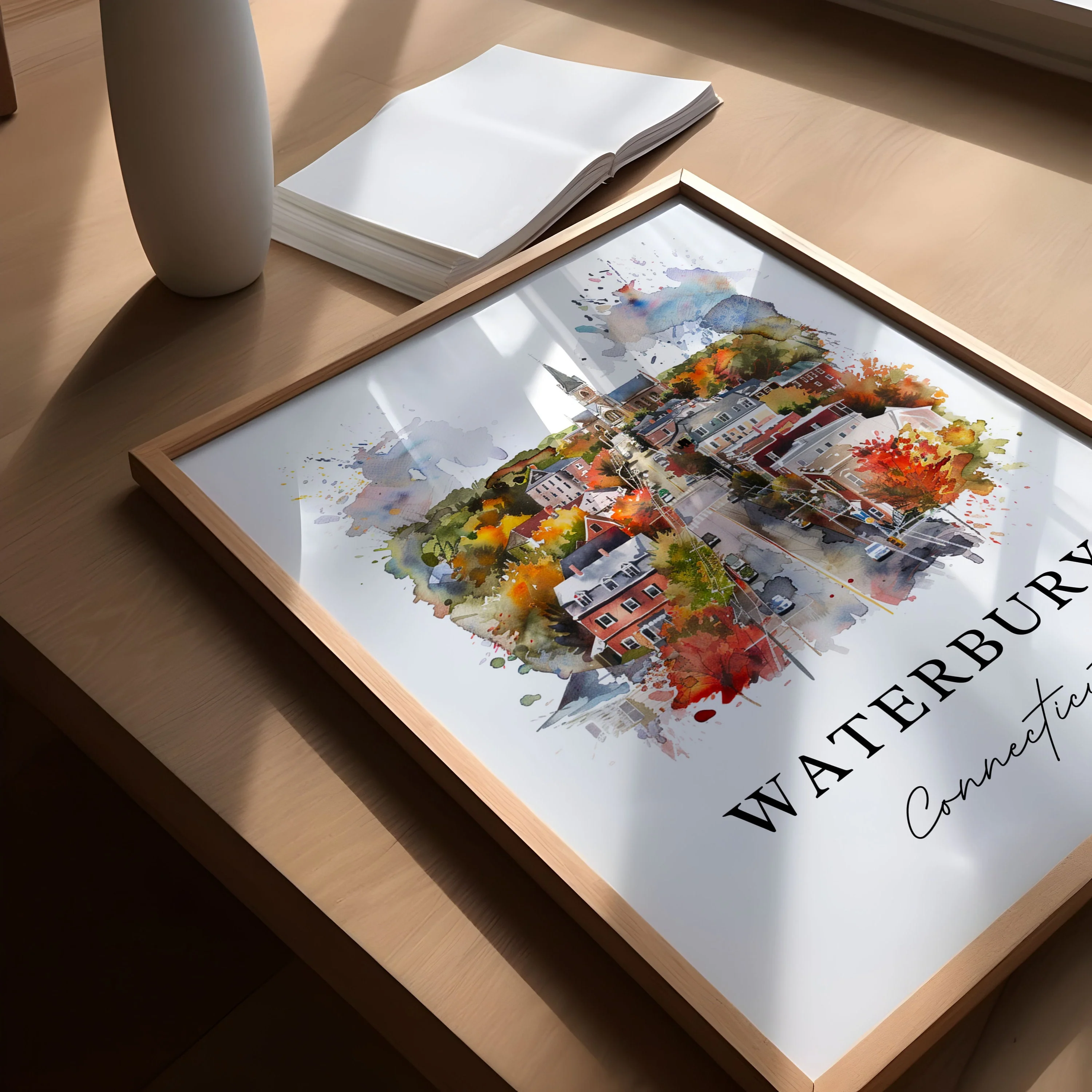 Waterbury, Connecticut, Connecticut – Watercolor Art Print - Image 2