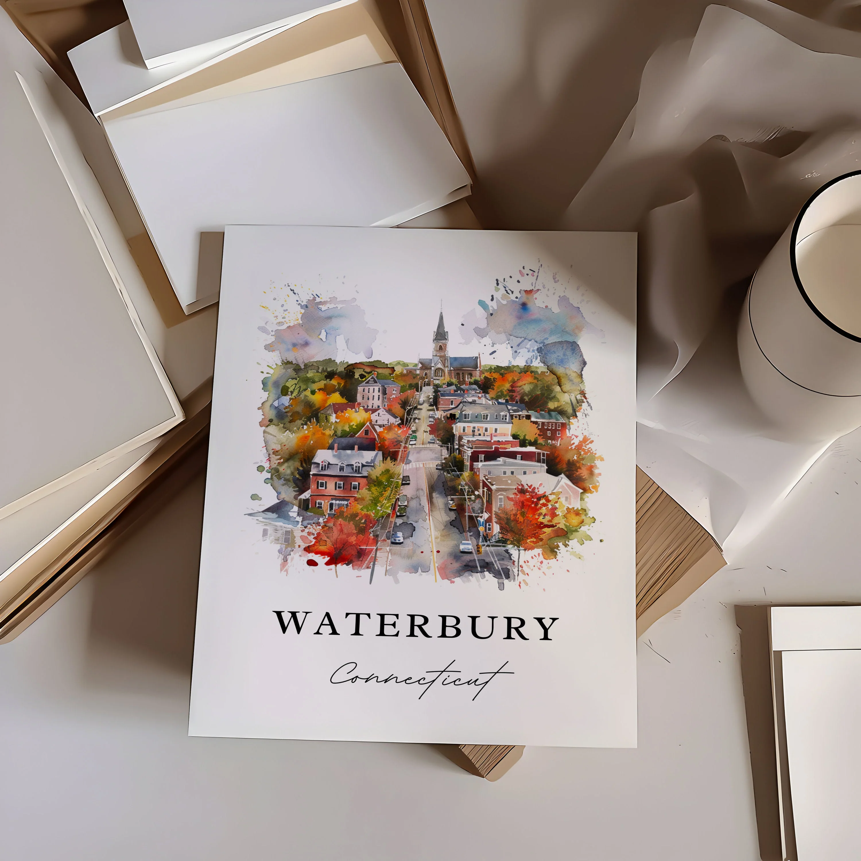 Waterbury, Connecticut, Connecticut – Watercolor Art Print - Image 3