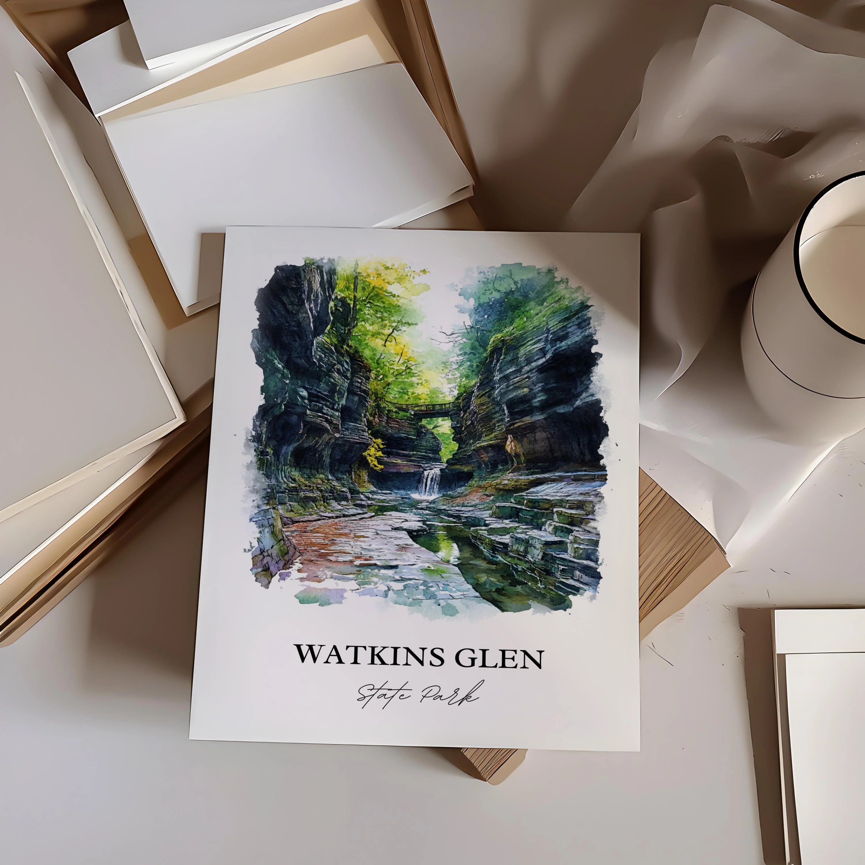 Watkins Glen State Park, USA – Watercolor Art Print - Image 5