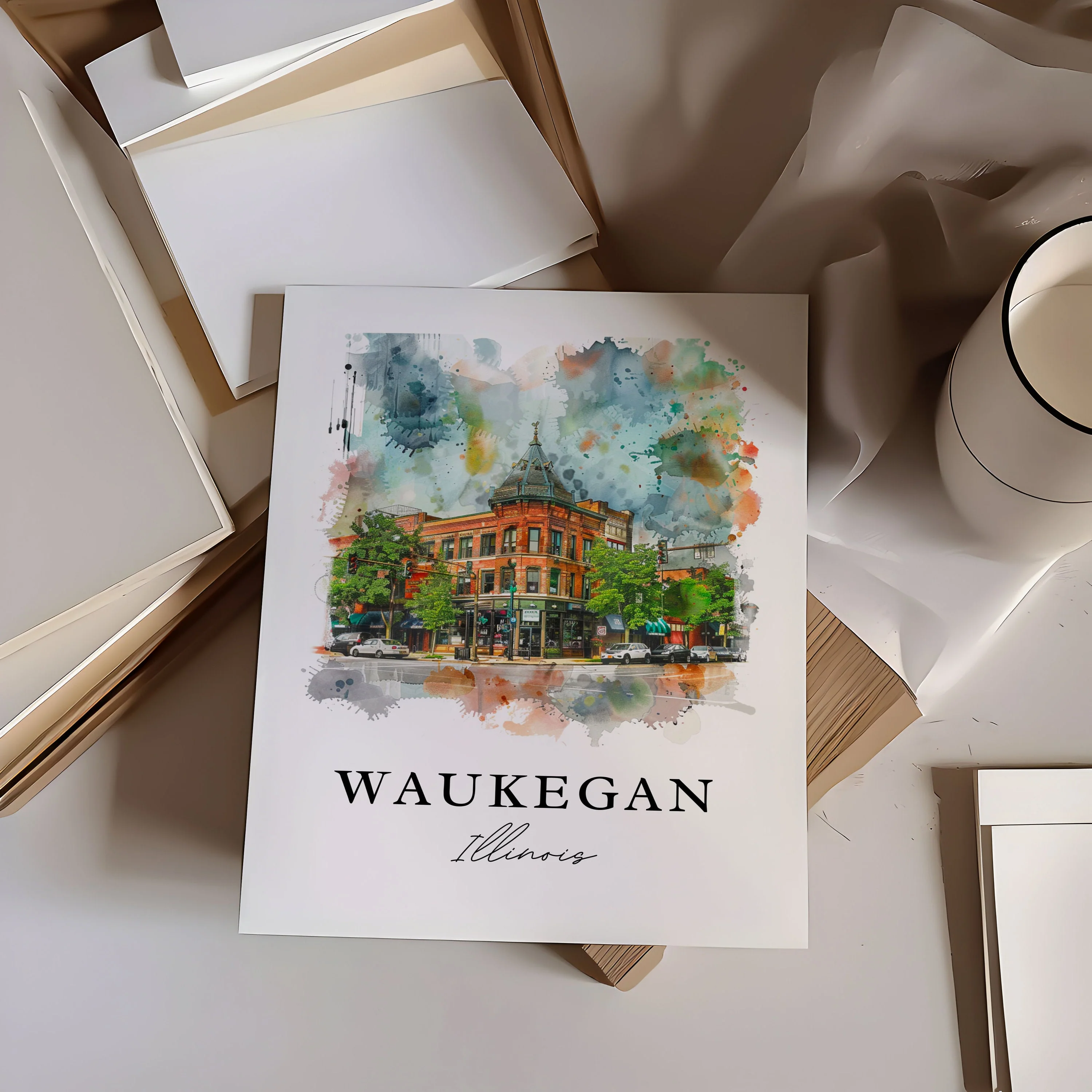 Waukegan, Illinois – Watercolor Art Print - Image 2