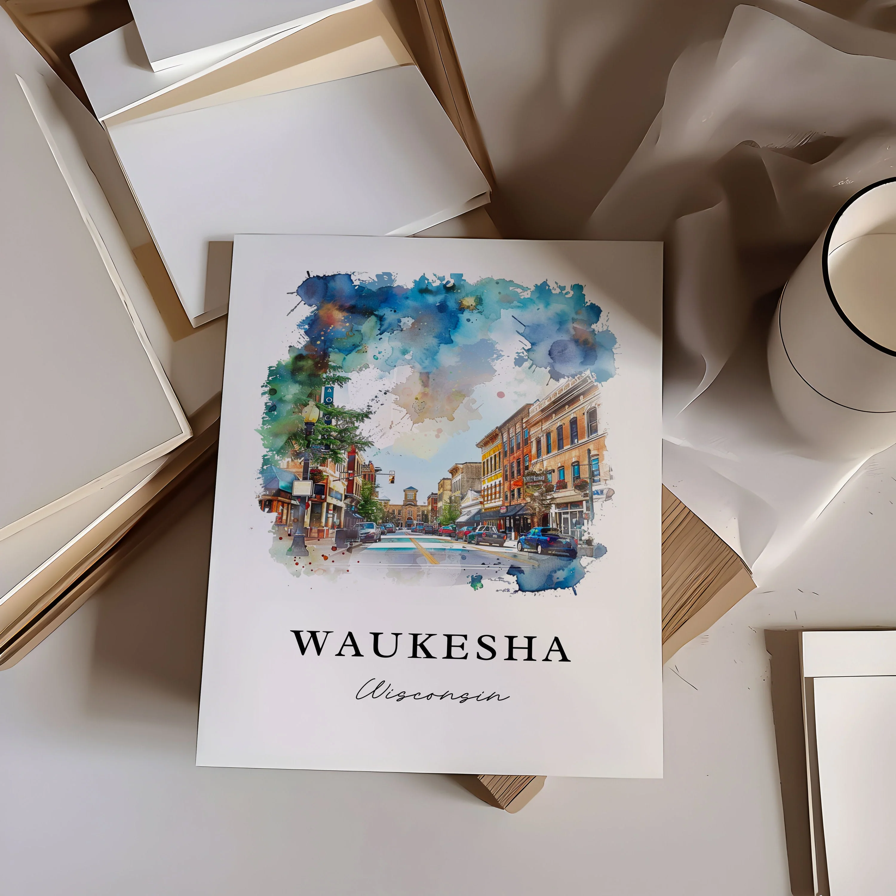 Waukesha, Wisconsin, Wisconsin – Watercolor Art Print - Image 2