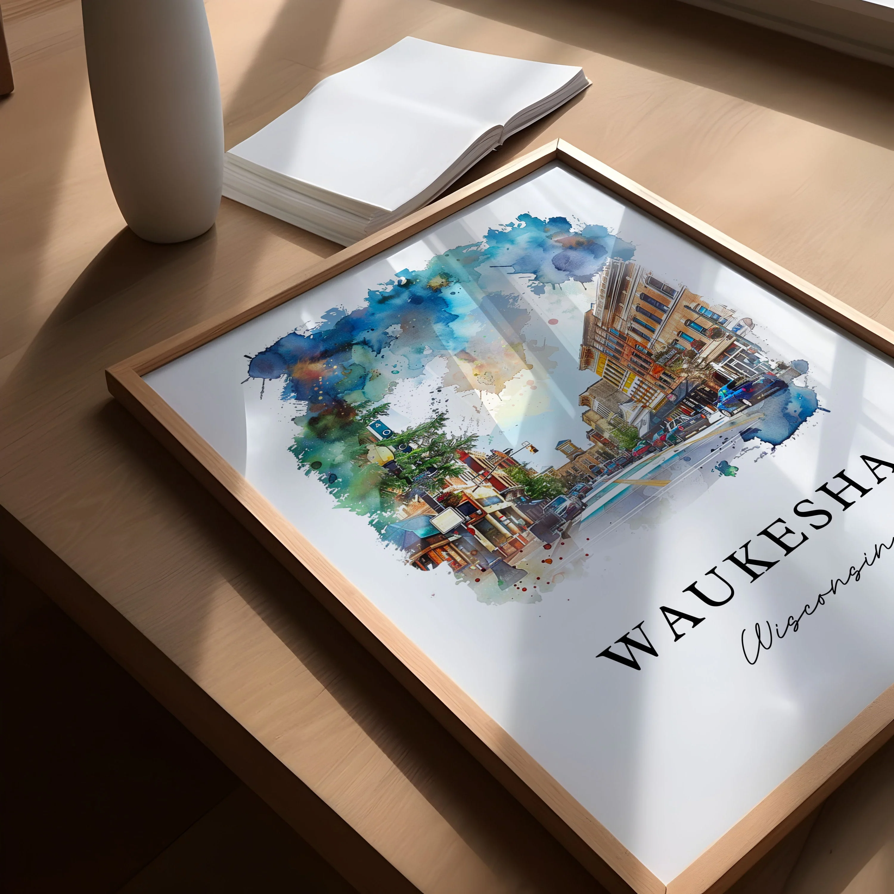 Waukesha, Wisconsin, USA – Watercolor Art Print - Image 3