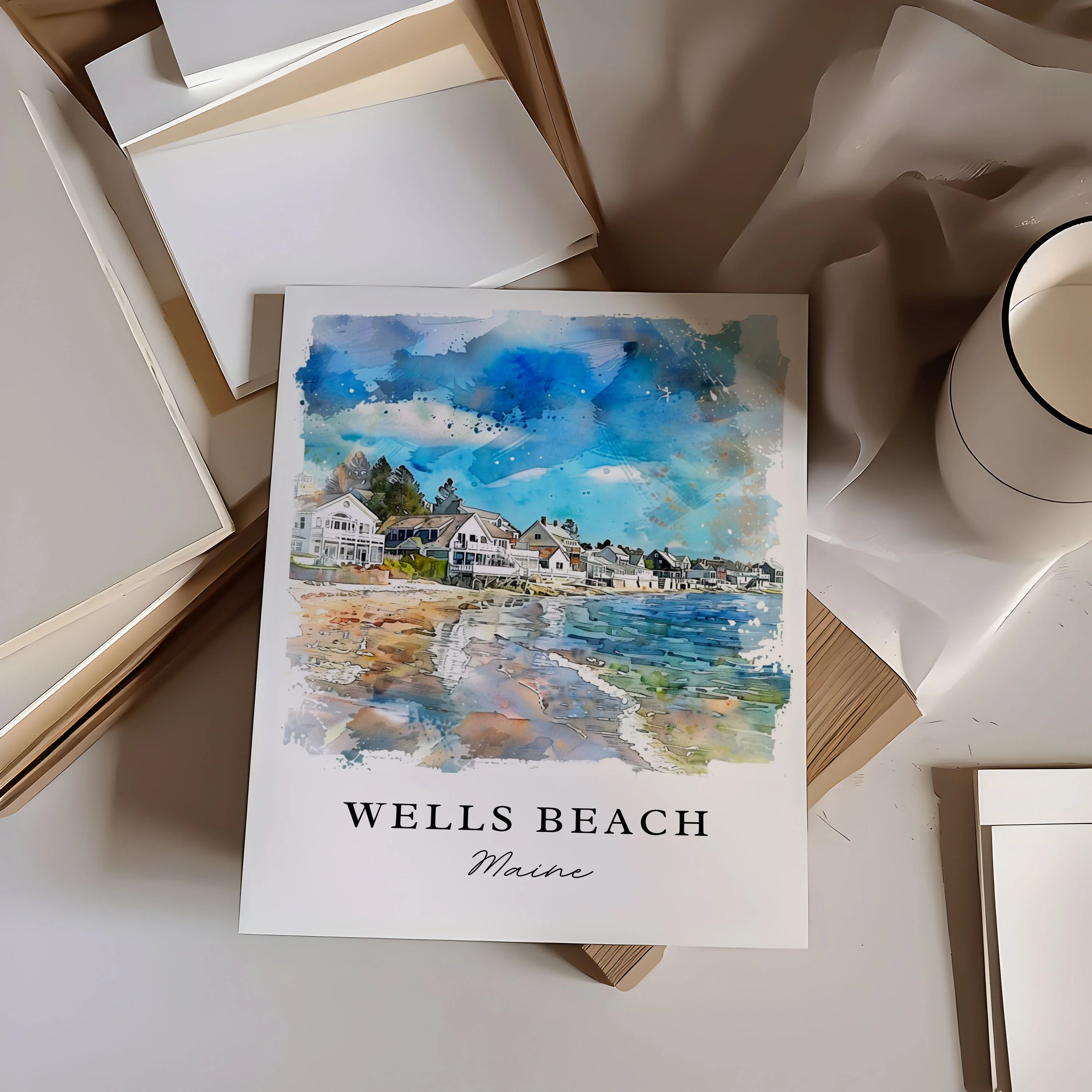Wells Beach, Maine – Watercolor Art Print - Image 2