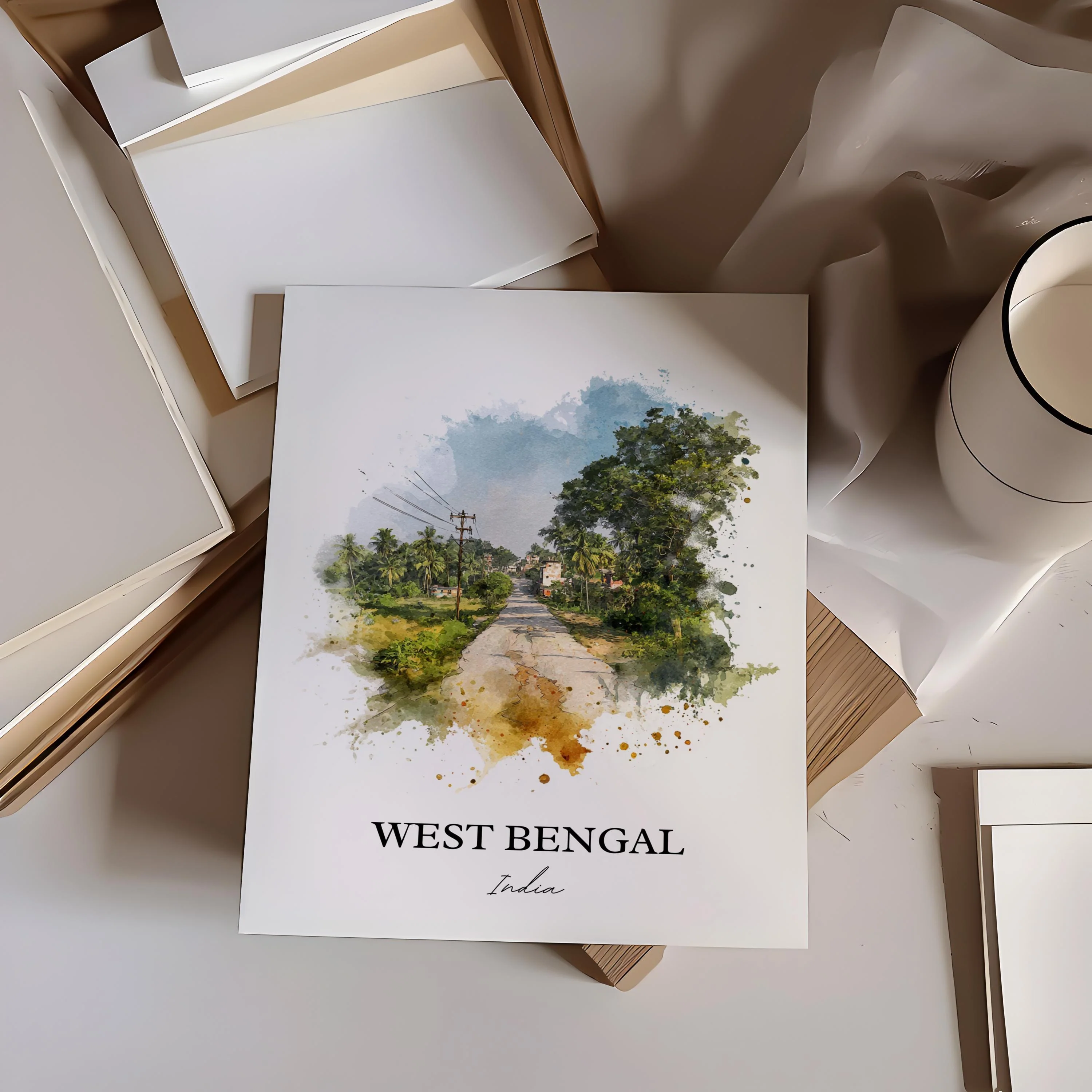 West Bengal, India – Watercolor Art Print - Image 3