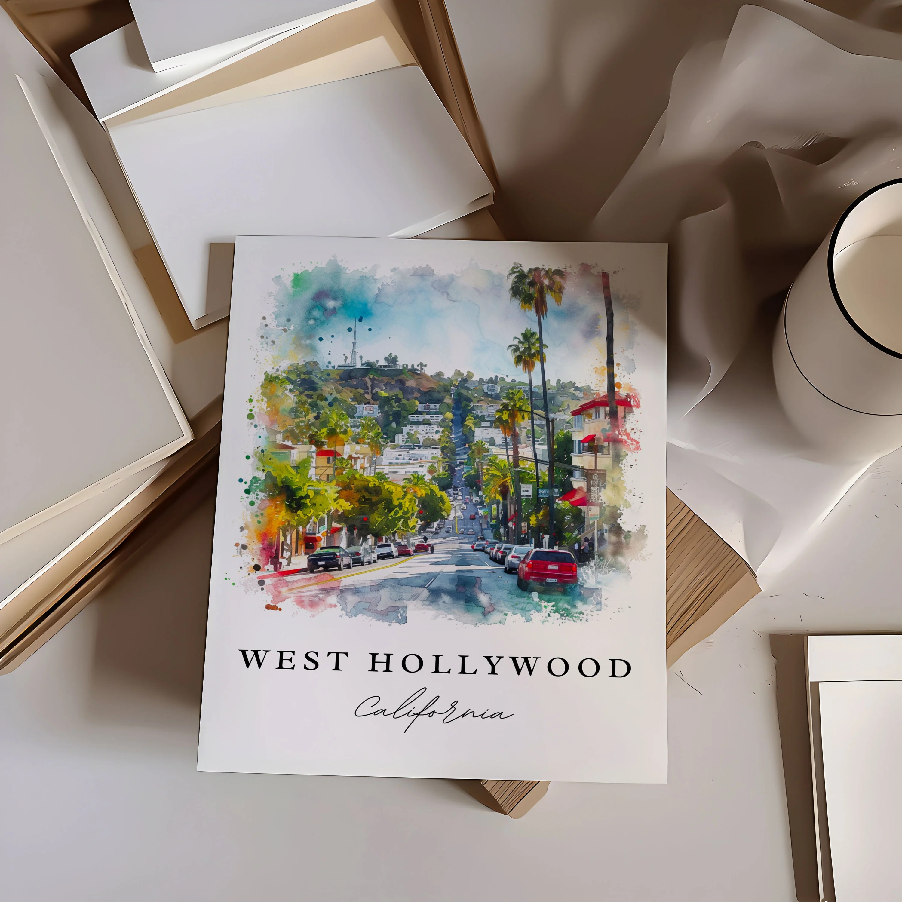 West Hollywood, USA – Watercolor Art Print - Image 4