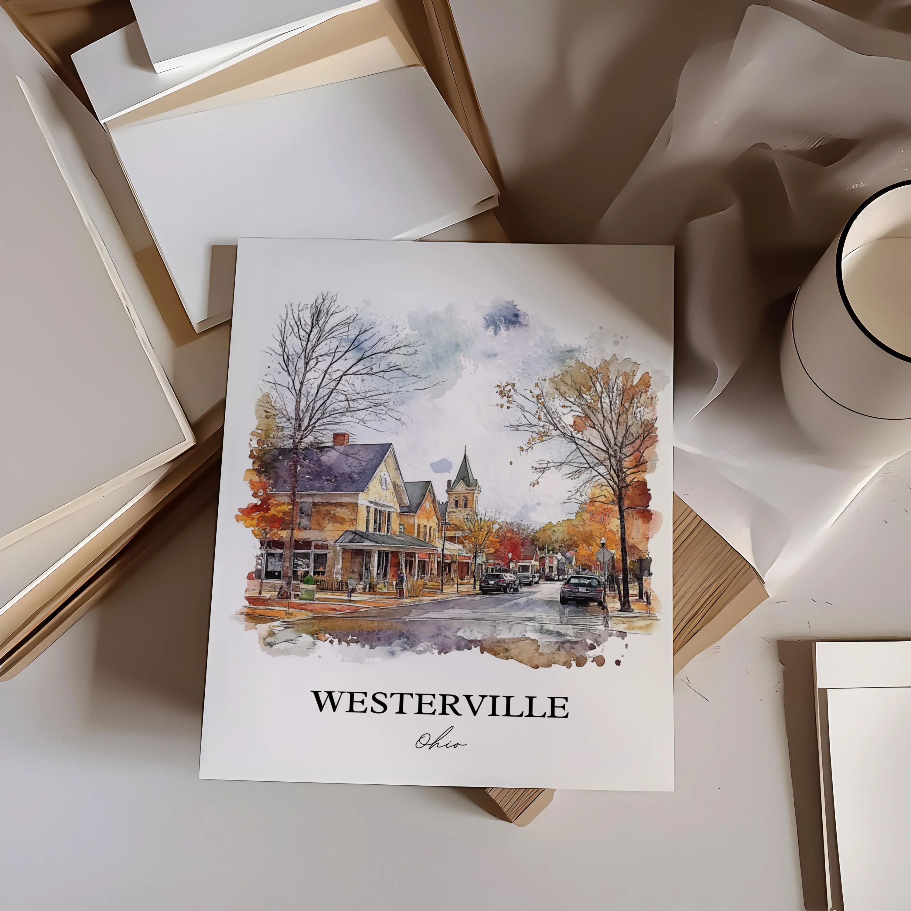 Westerville, OH, USA – Watercolor Art Print - Image 4