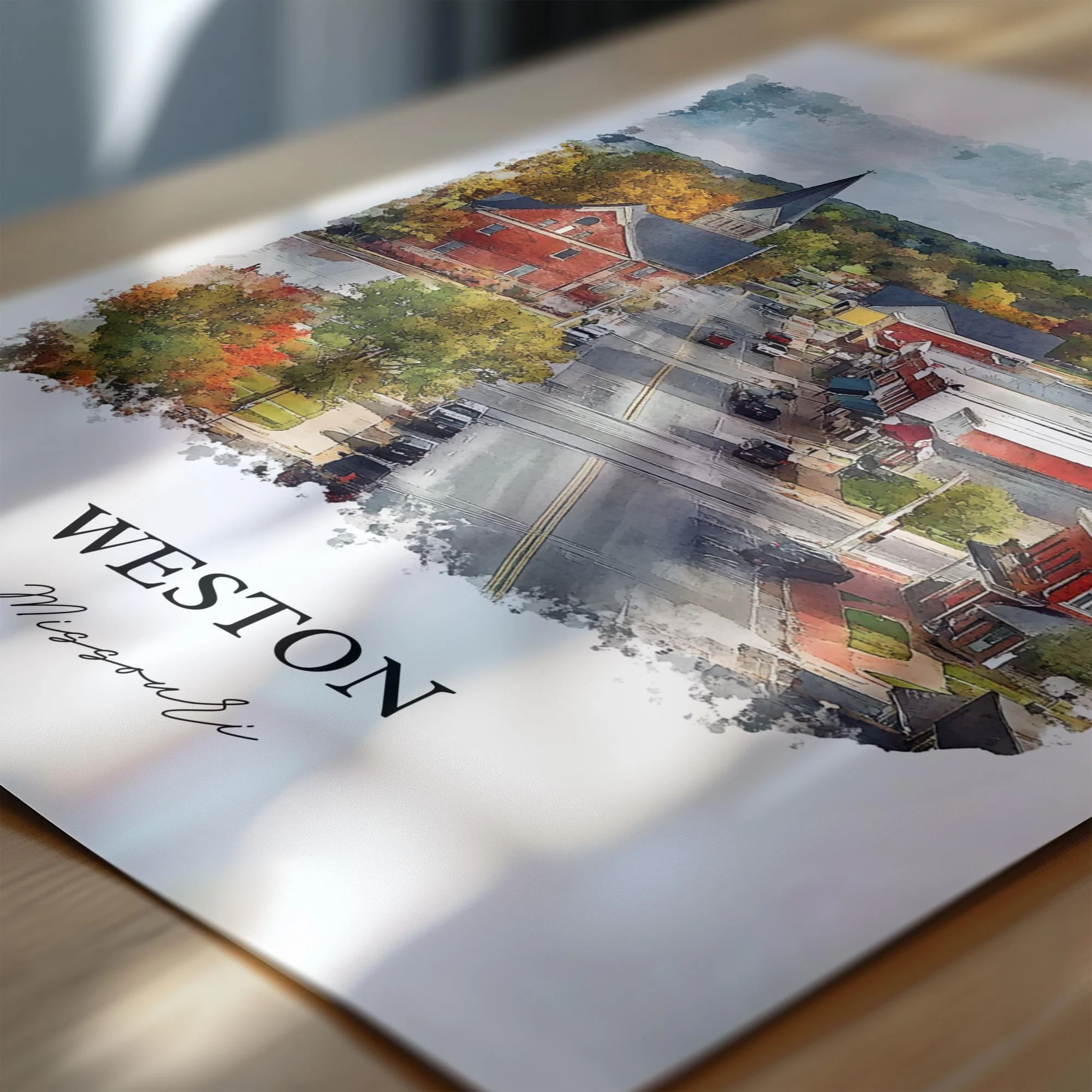 Weston, Missouri, USA – Watercolor Art Print - Image 2