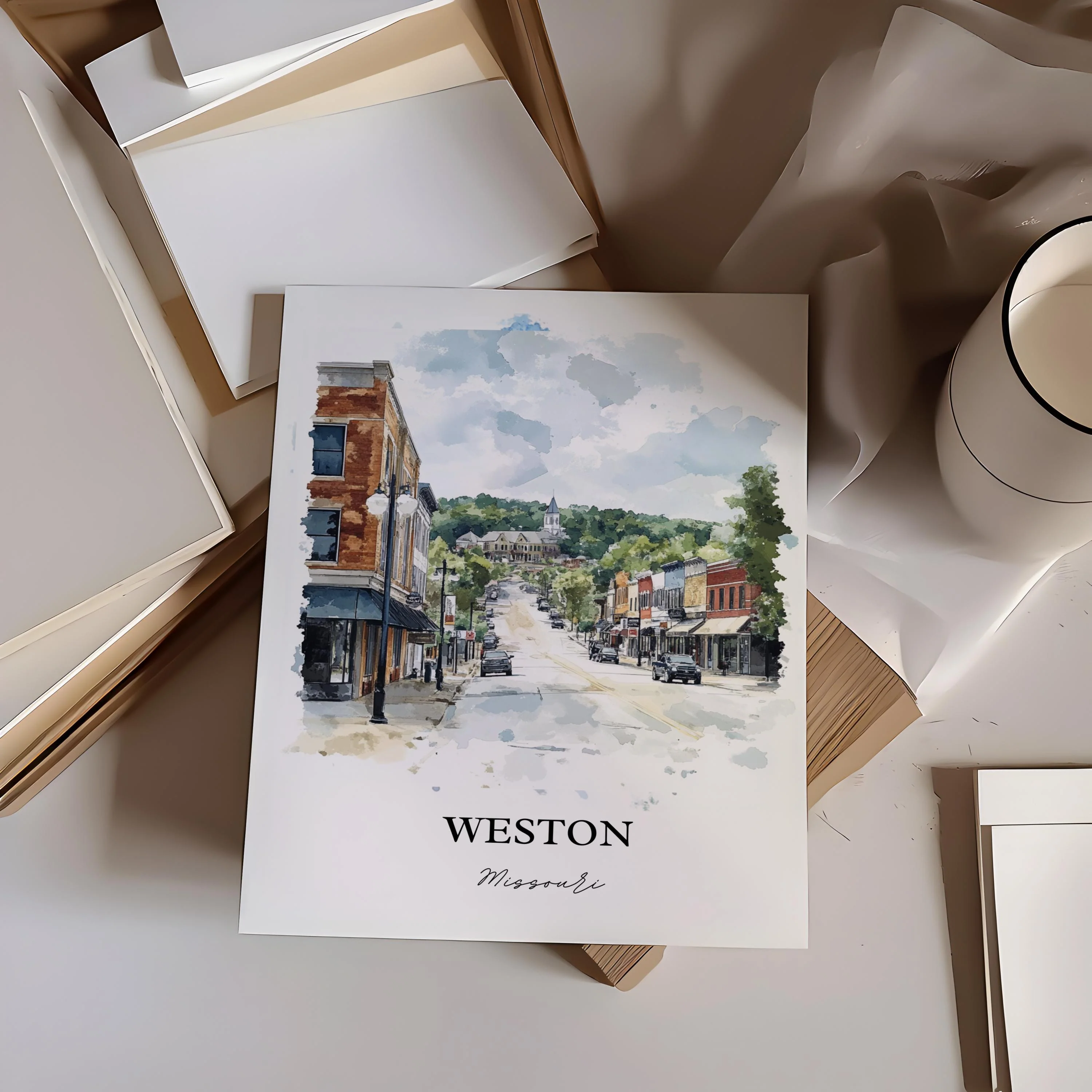 Weston, Missouri, USA – Watercolor Art Print - Image 4