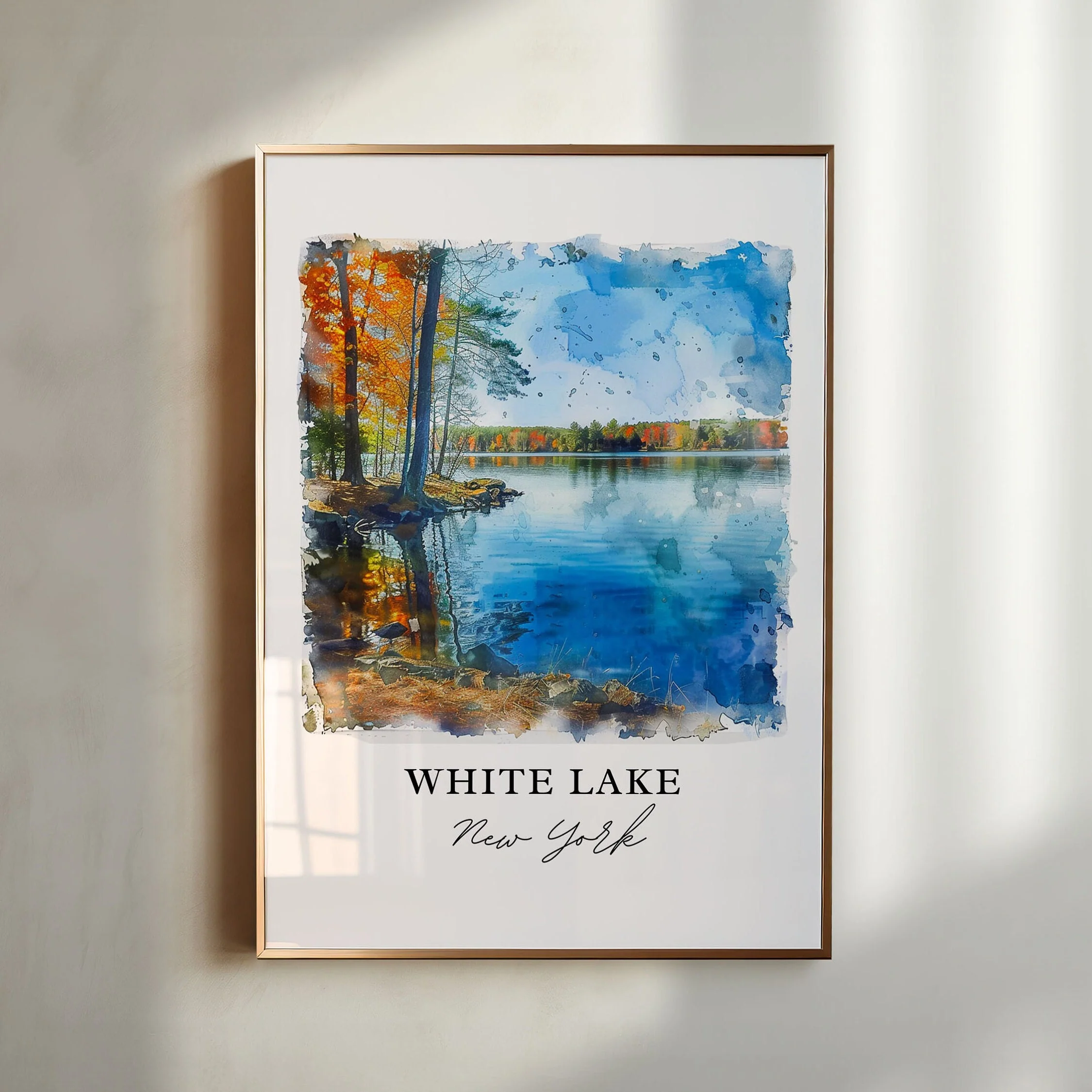 White Lake, NY, USA – Watercolor Art Print