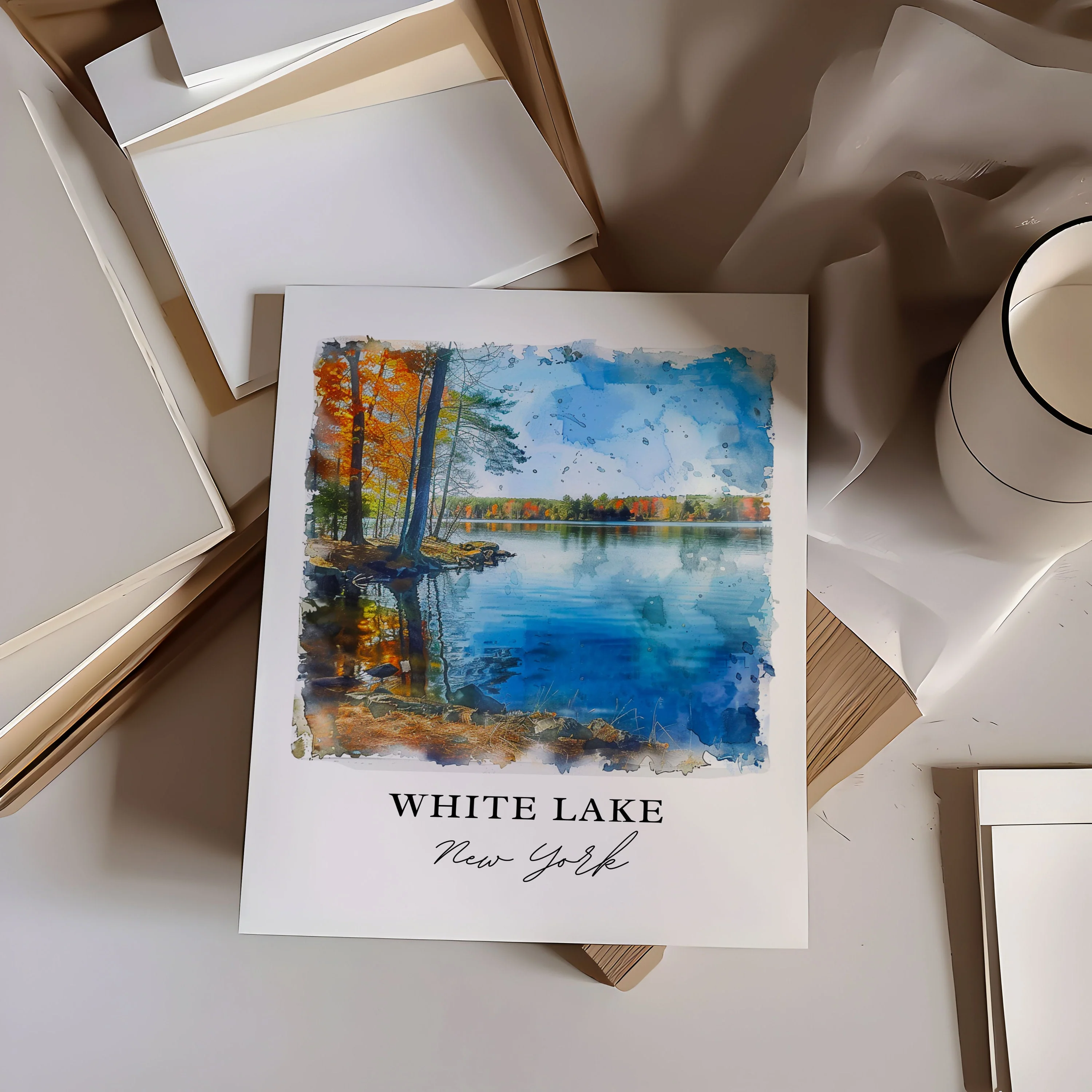 White Lake, NY, USA – Watercolor Art Print - Image 2