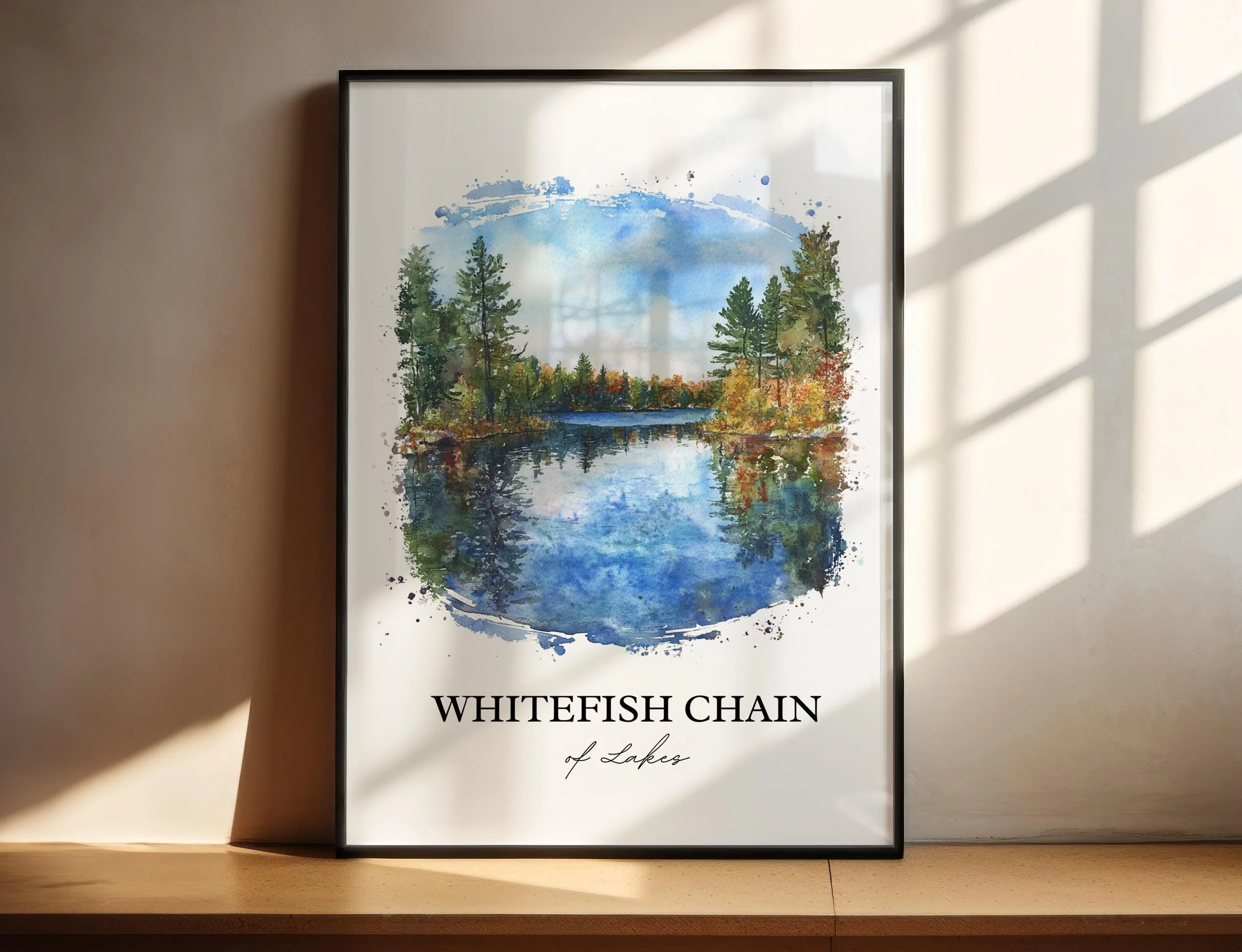Whitefish Chain of Lakes, MN, USA – Watercolor Art Print