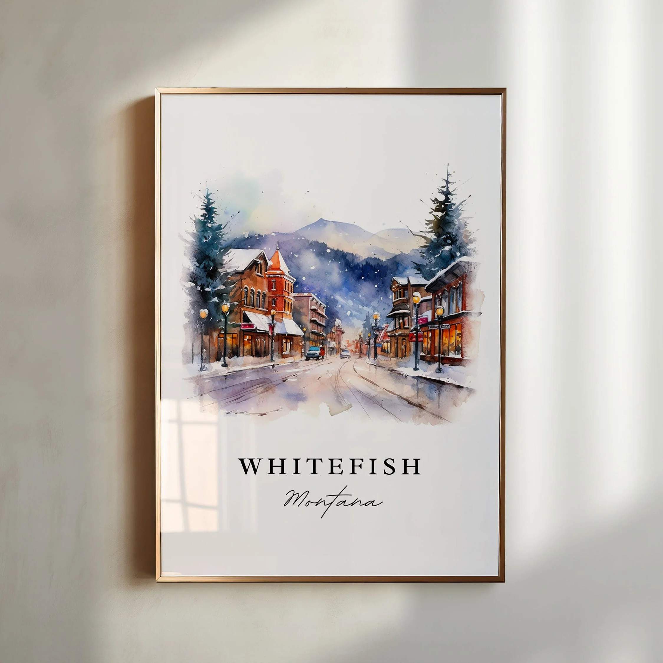 Whitefish, Montana, USA – Watercolor Art Print