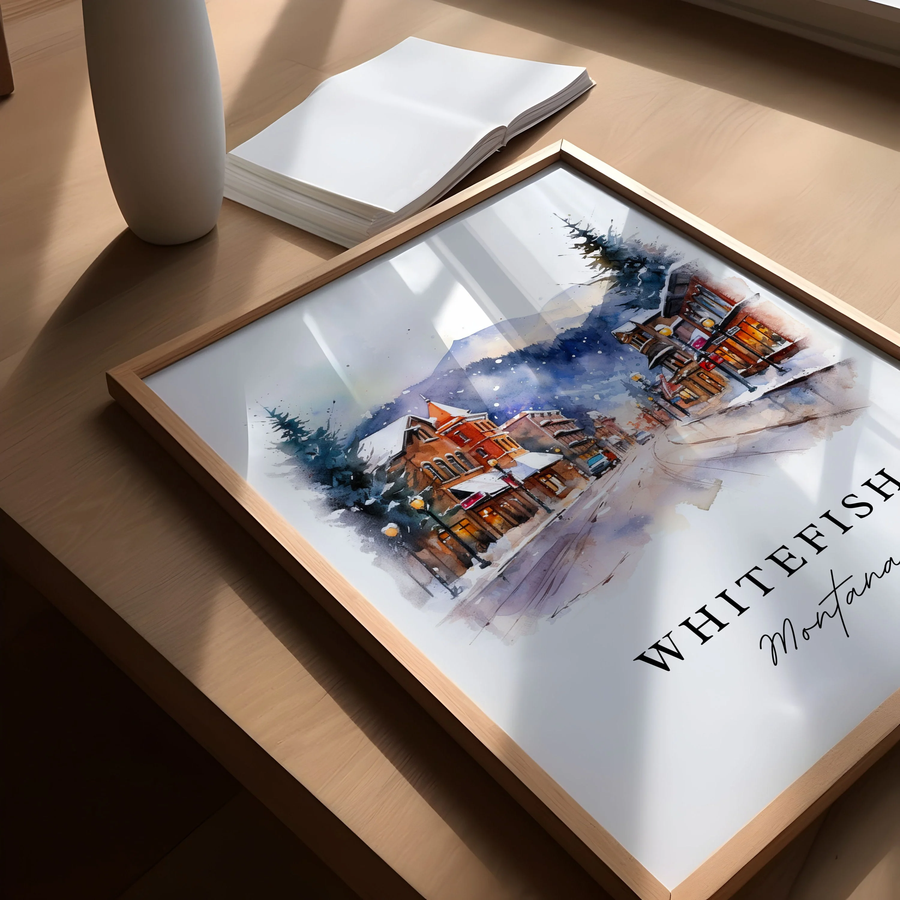 Whitefish, Montana, USA – Watercolor Art Print - Image 2