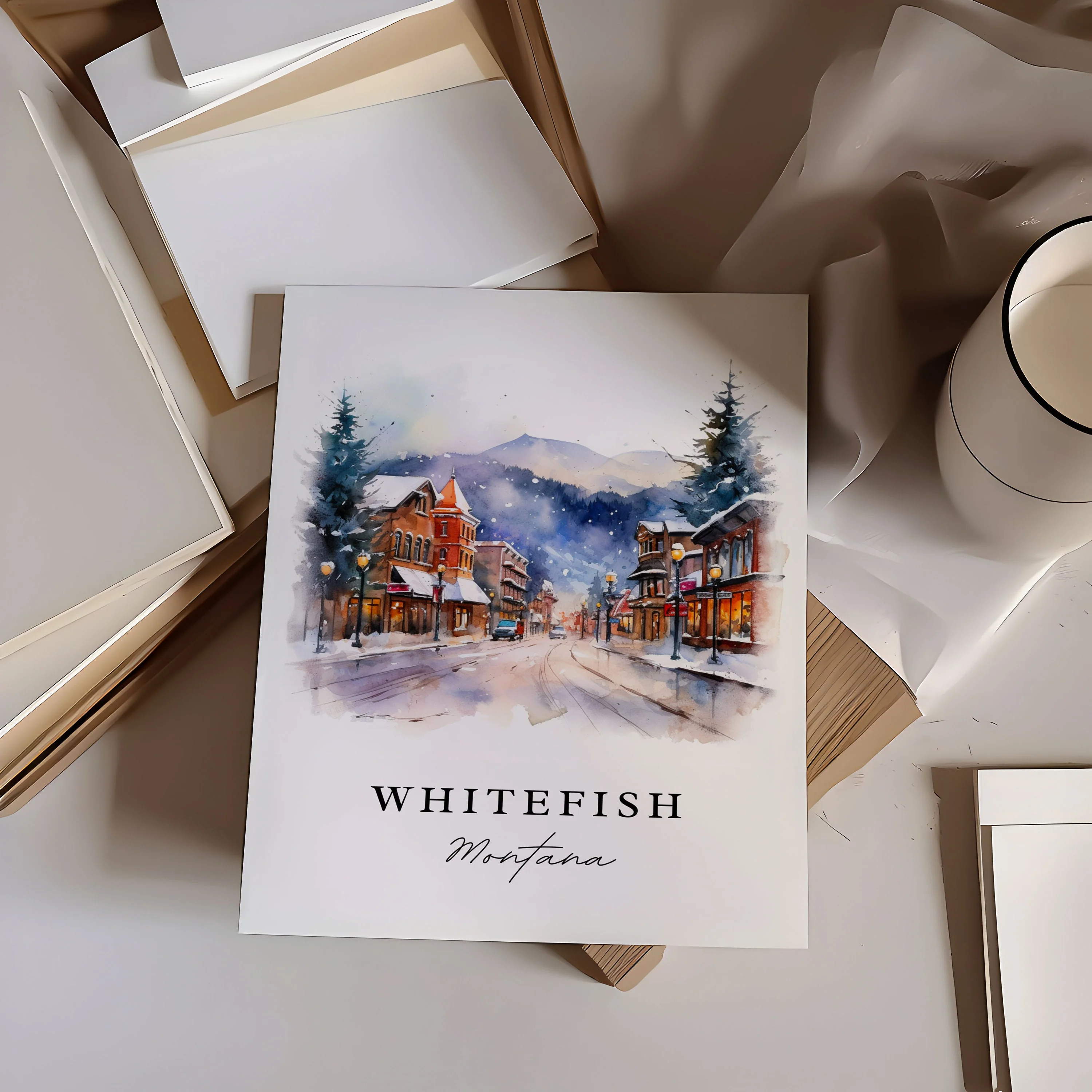 Whitefish, Montana, USA – Watercolor Art Print - Image 3