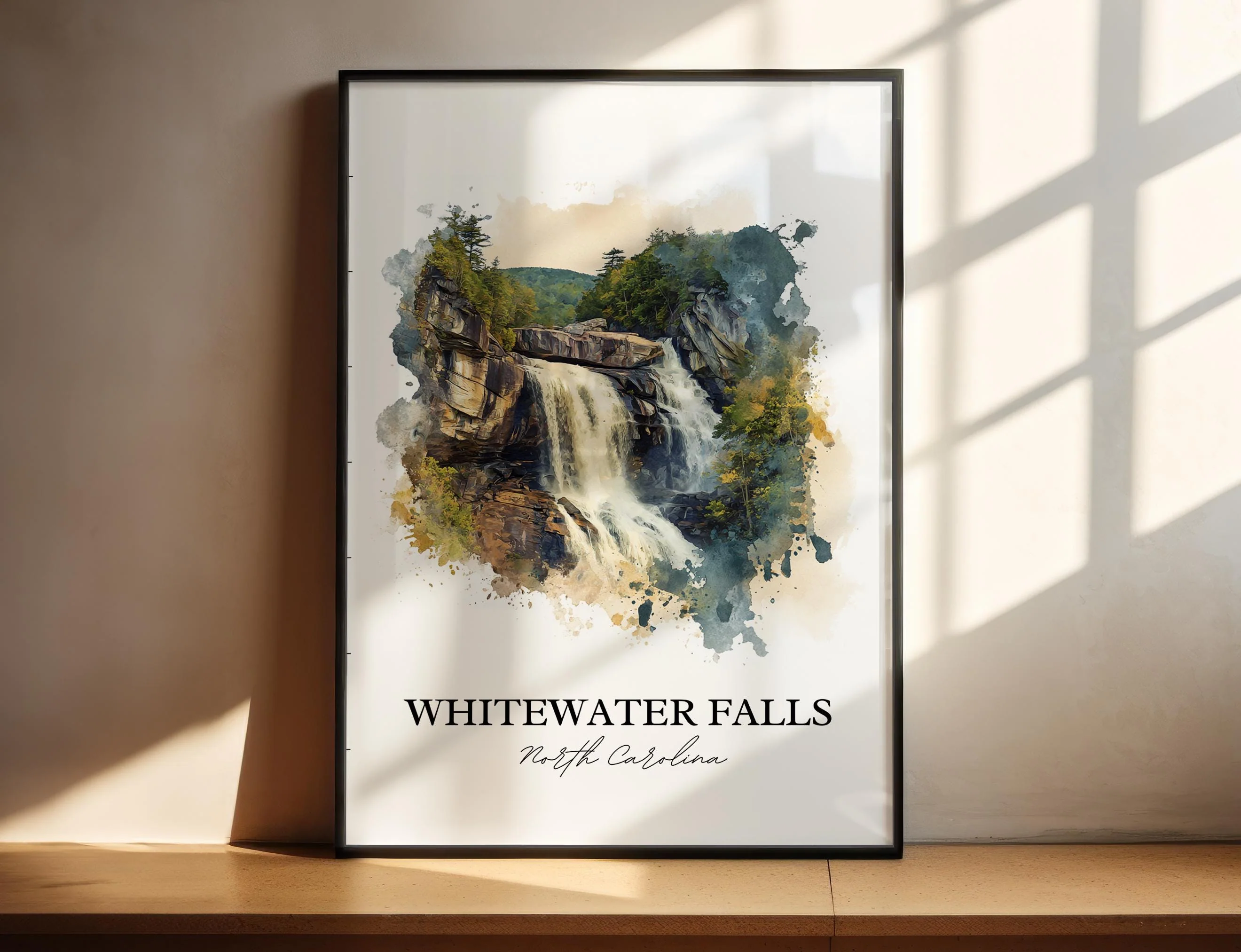 Whitewater Falls, North Carolina, USA – Watercolor Art Print
