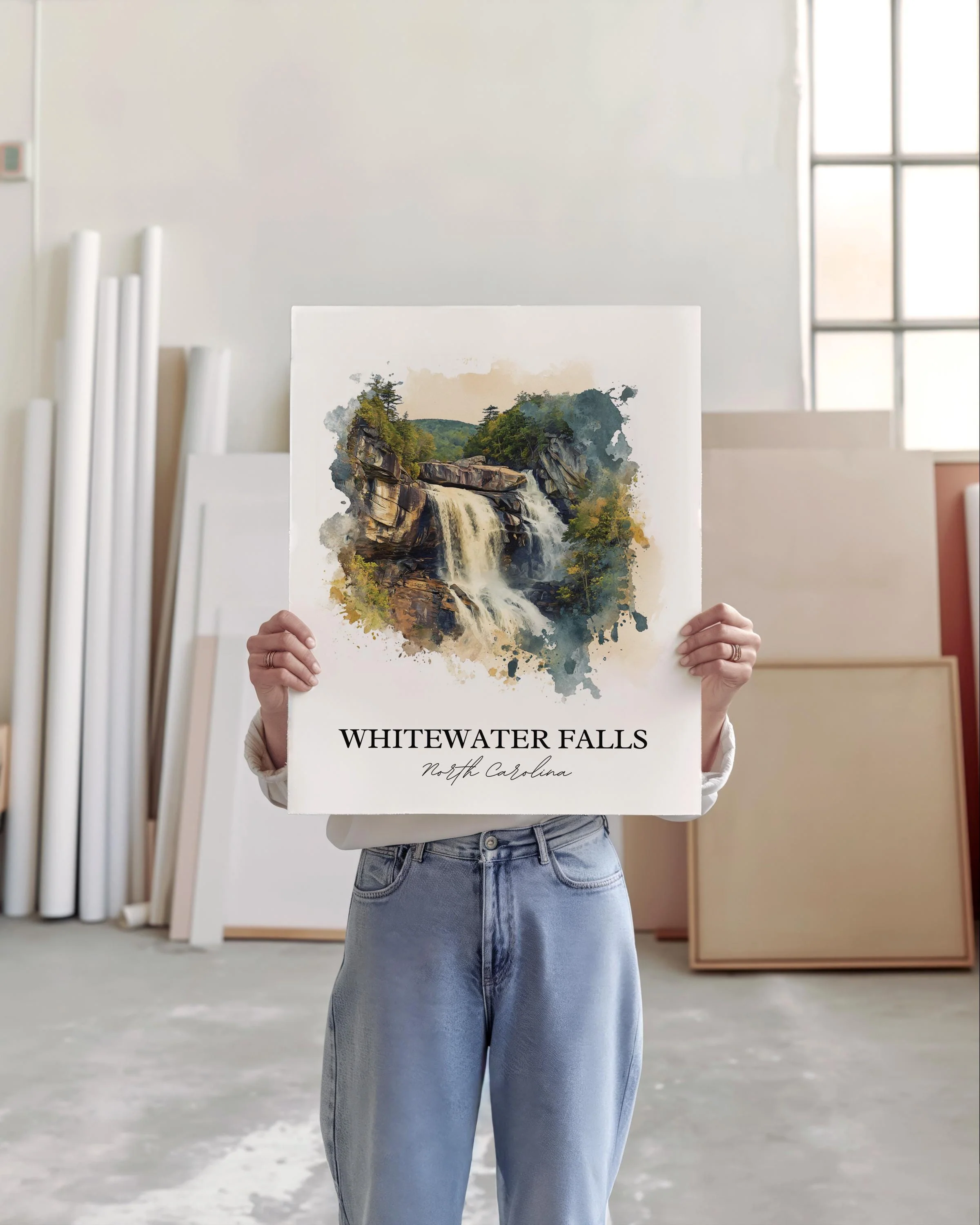 Whitewater Falls, North Carolina, USA – Watercolor Art Print - Image 5