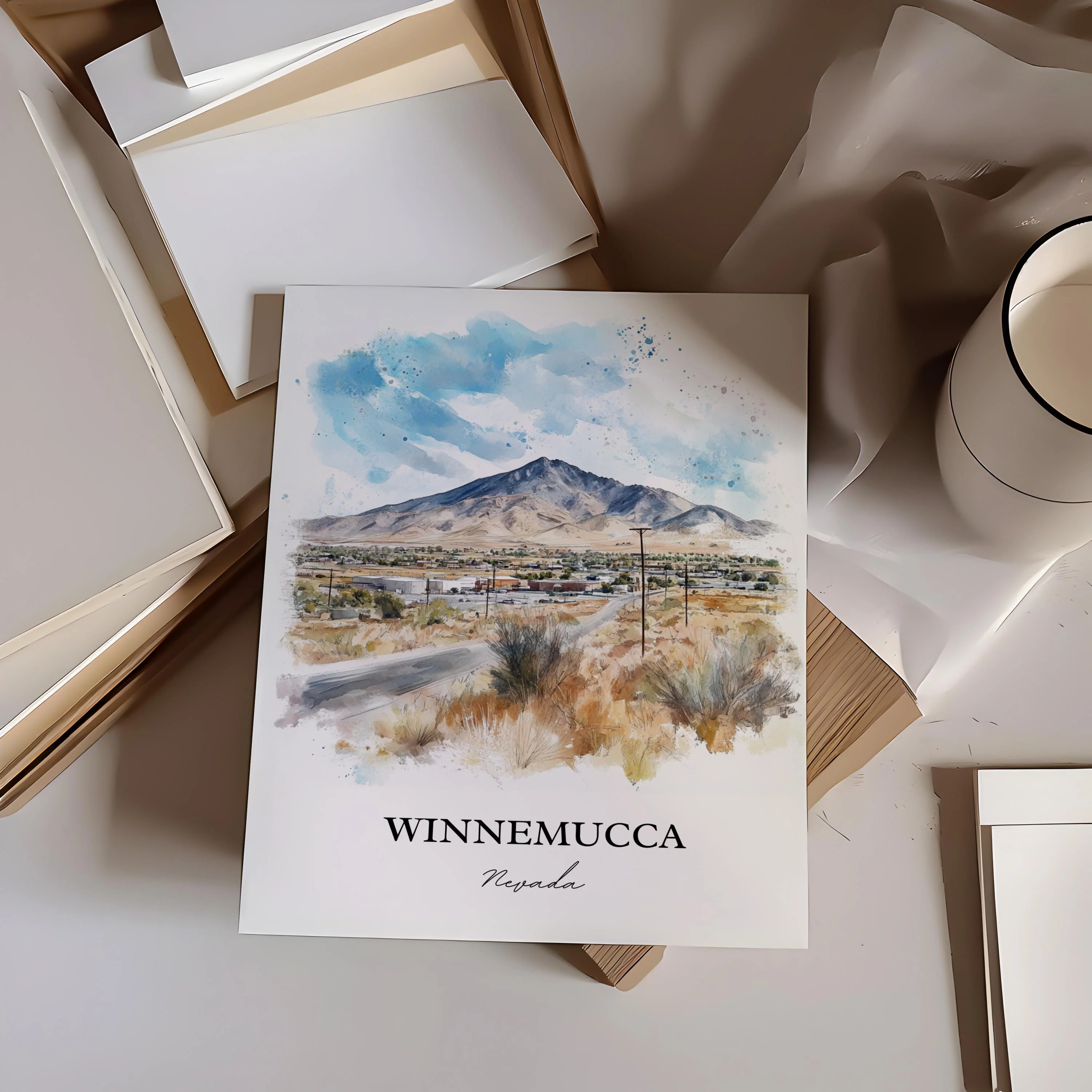 Winnemucca, Nevada, USA – Watercolor Art Print - Image 4