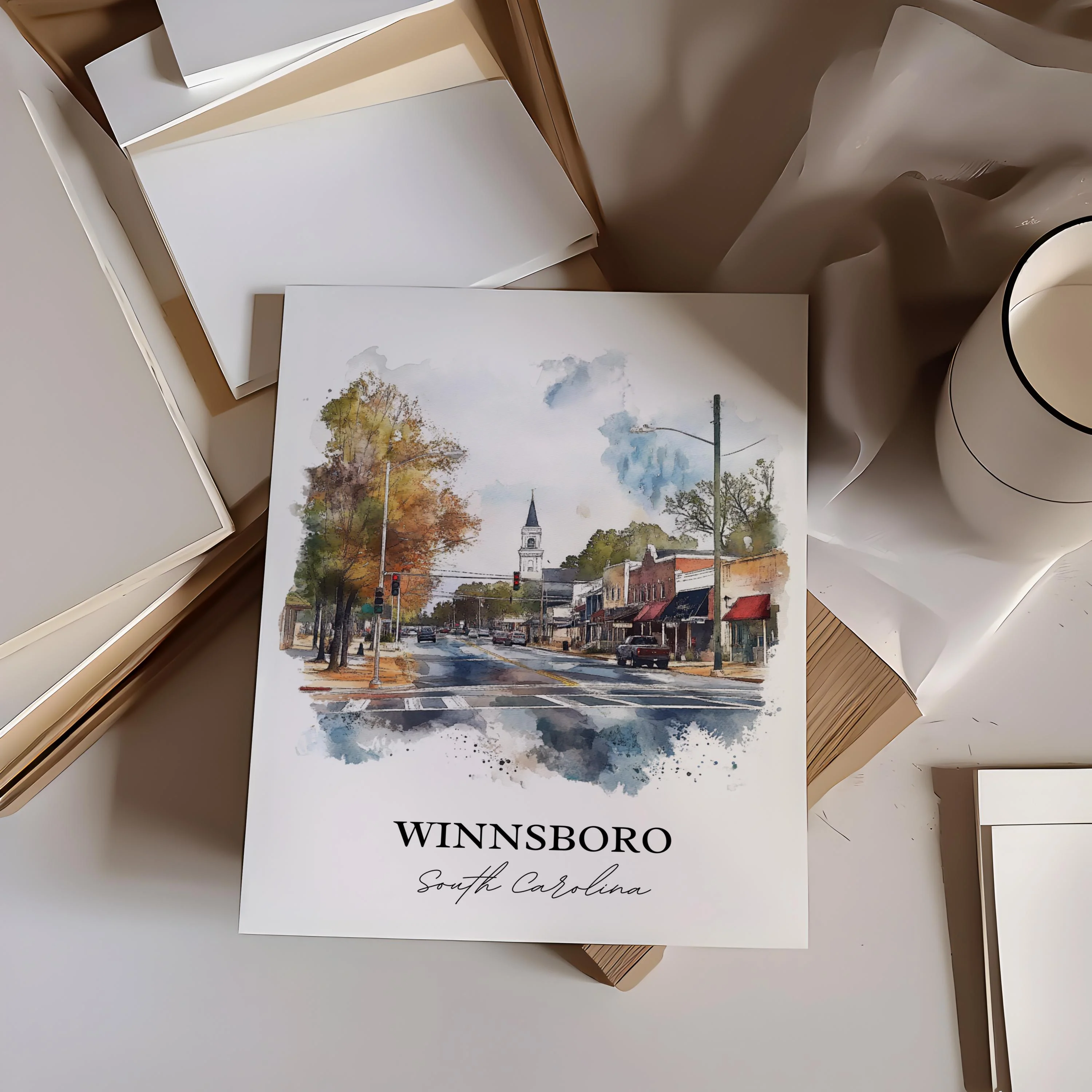 Winnsboro, South Carolina – Watercolor Art Print - Image 4