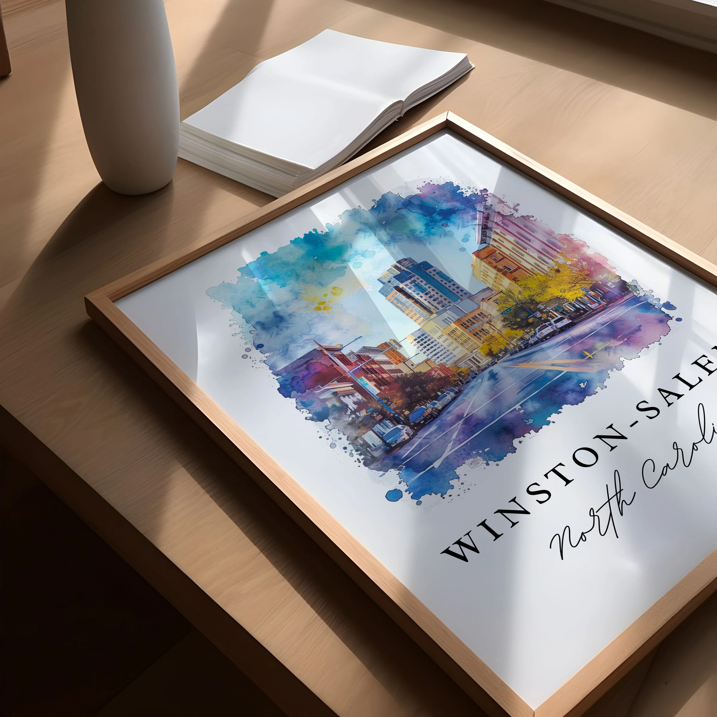 Winston-Salem, North Carolina Watercolor Art Print - Image 3