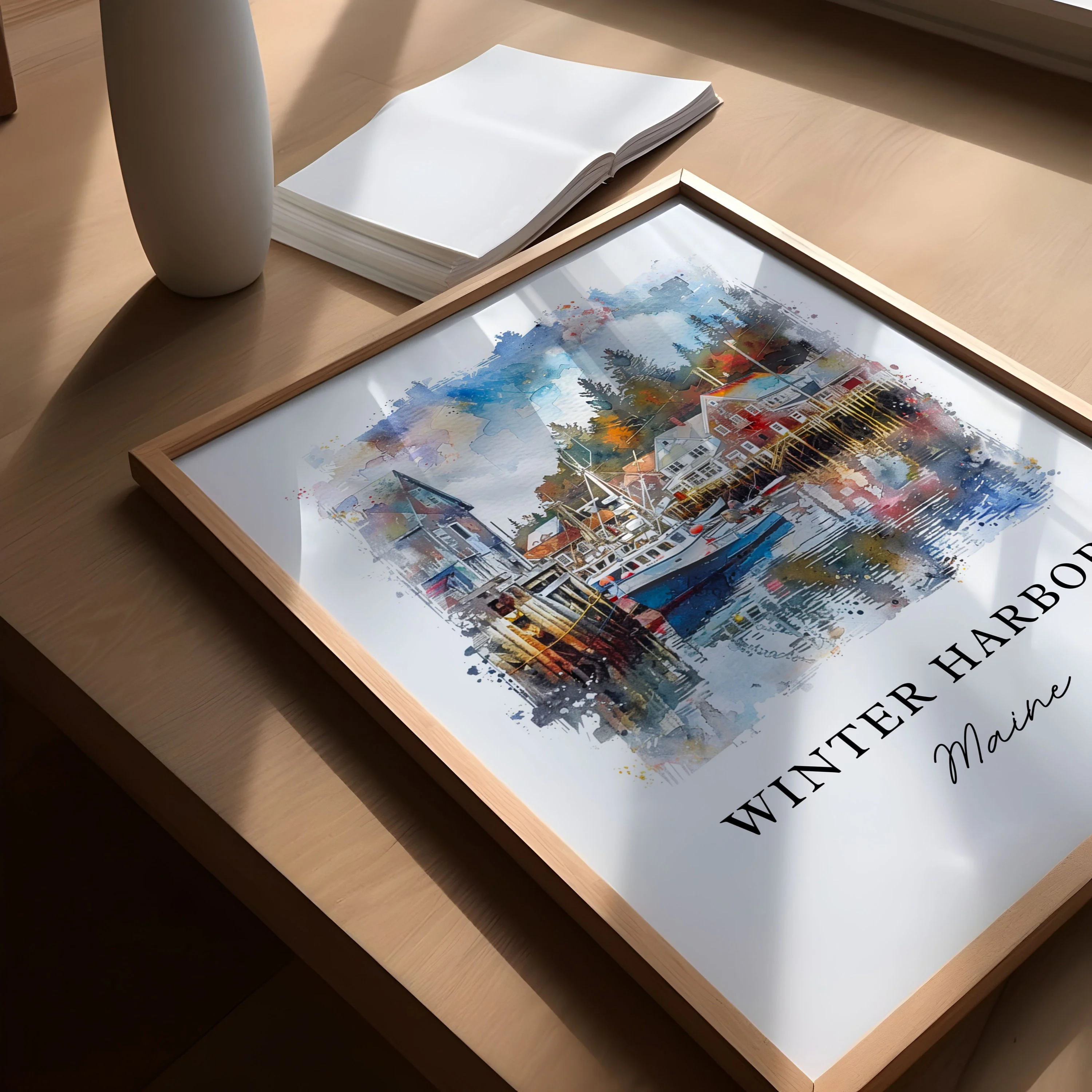 Winter Harbor, ME, USA – Watercolor Art Print - Image 2