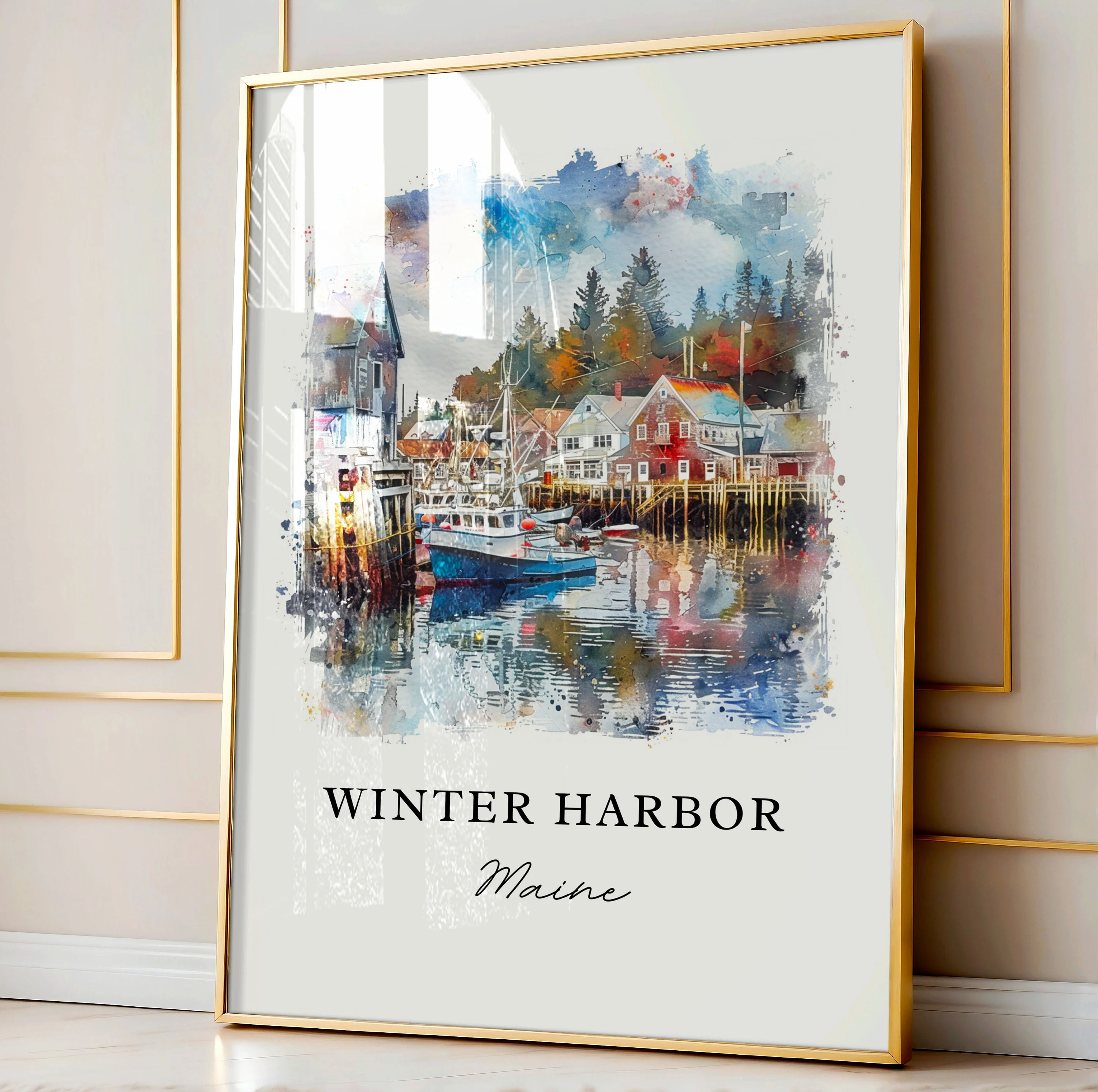 Winter Harbor, ME, USA – Watercolor Art Print - Image 4