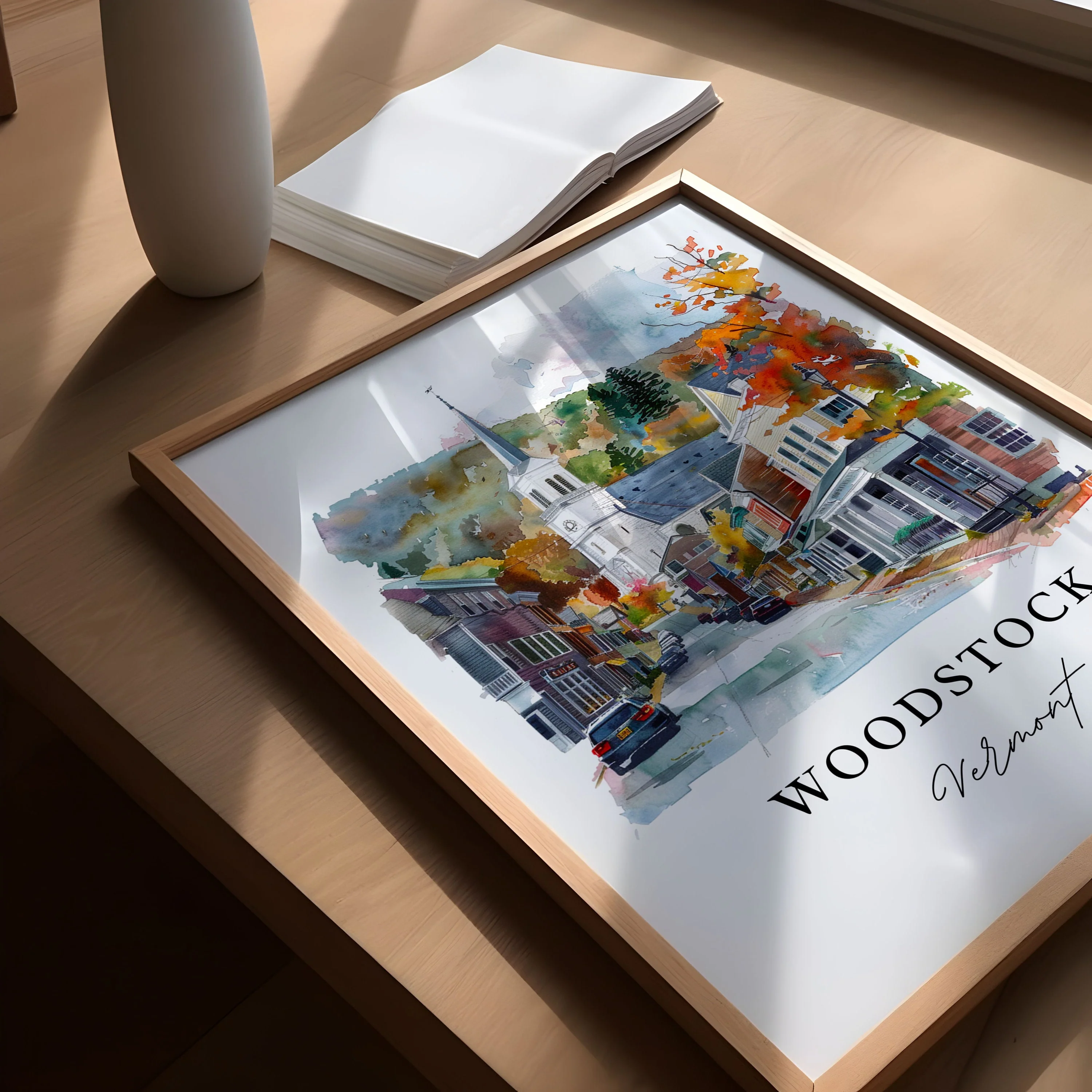 Woodstock, Vermont, Vermont – Watercolor Art Print - Image 2