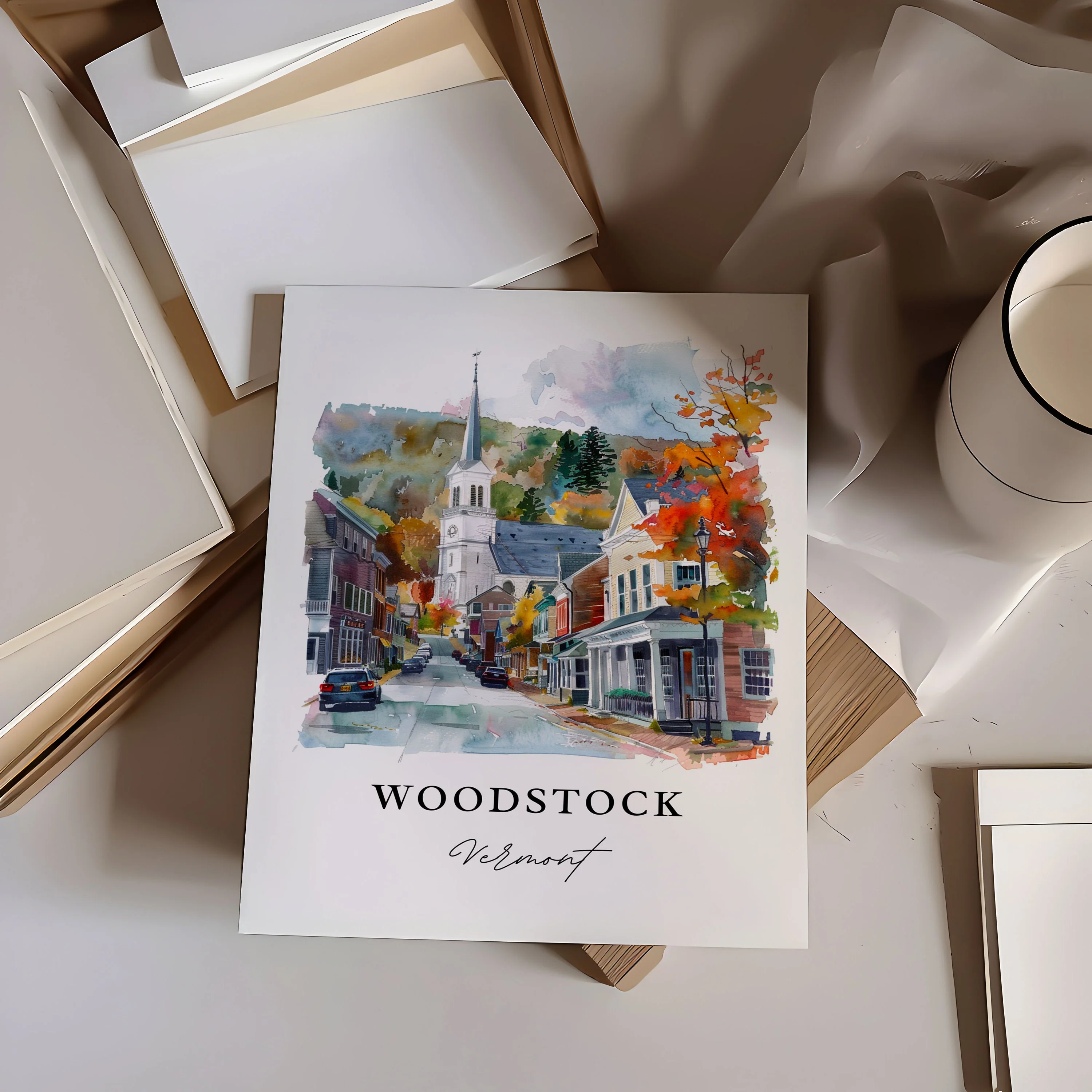 Woodstock, Vermont, Vermont – Watercolor Art Print - Image 3