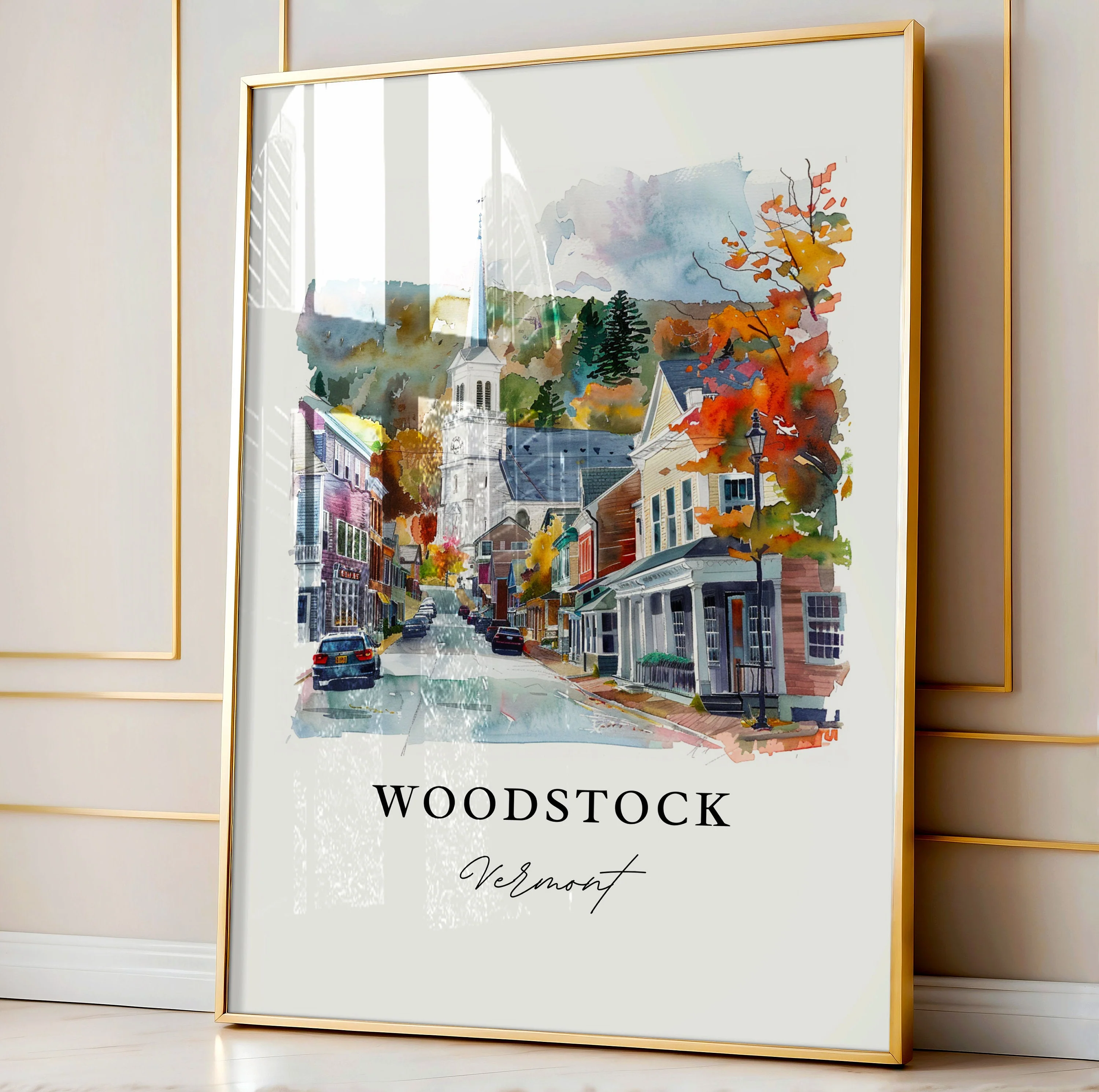 Woodstock, Vermont, Vermont – Watercolor Art Print - Image 4