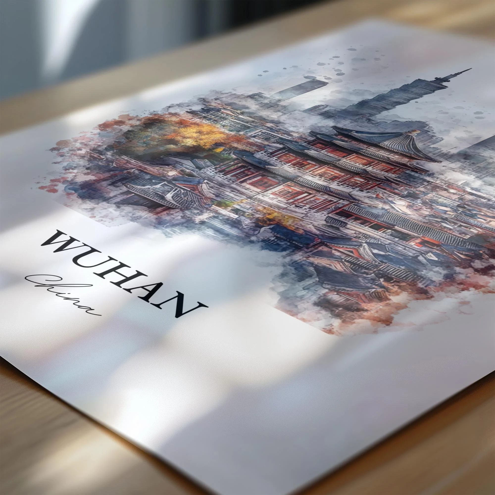 Wuhan, China – Watercolor Art Print - Image 2