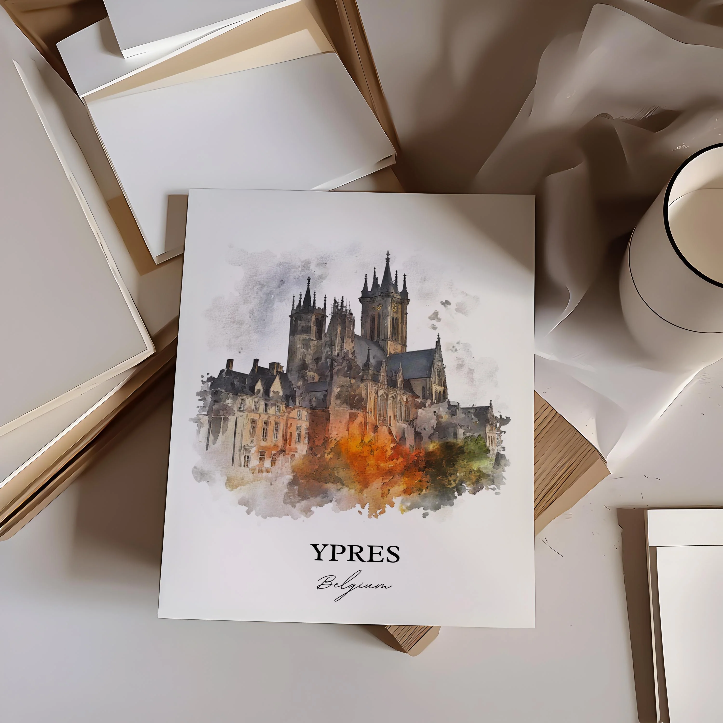Ypres, Belgium – Watercolor Art Print - Image 6