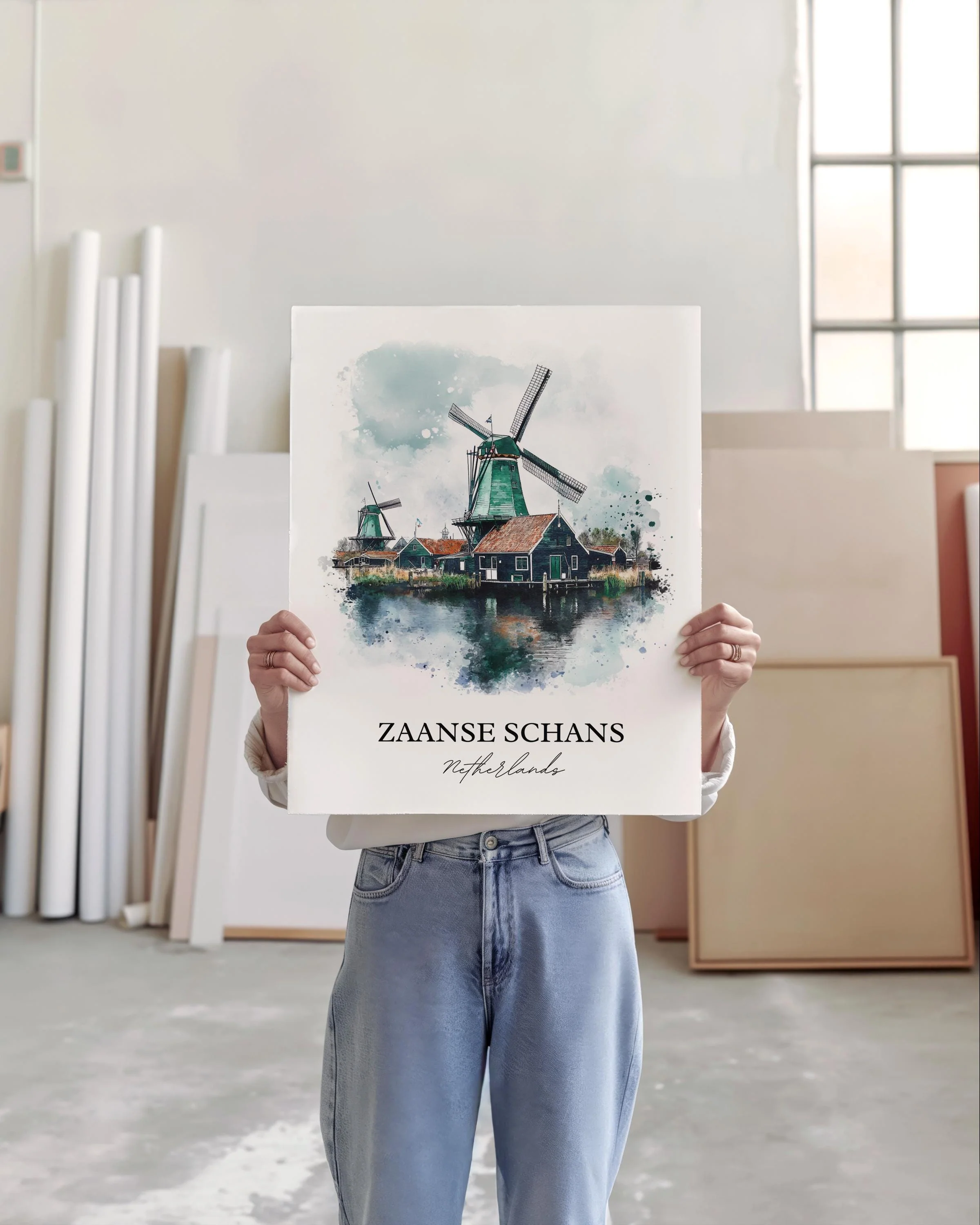 Zaanse Schans, Netherlands – Watercolor Art Print - Image 4