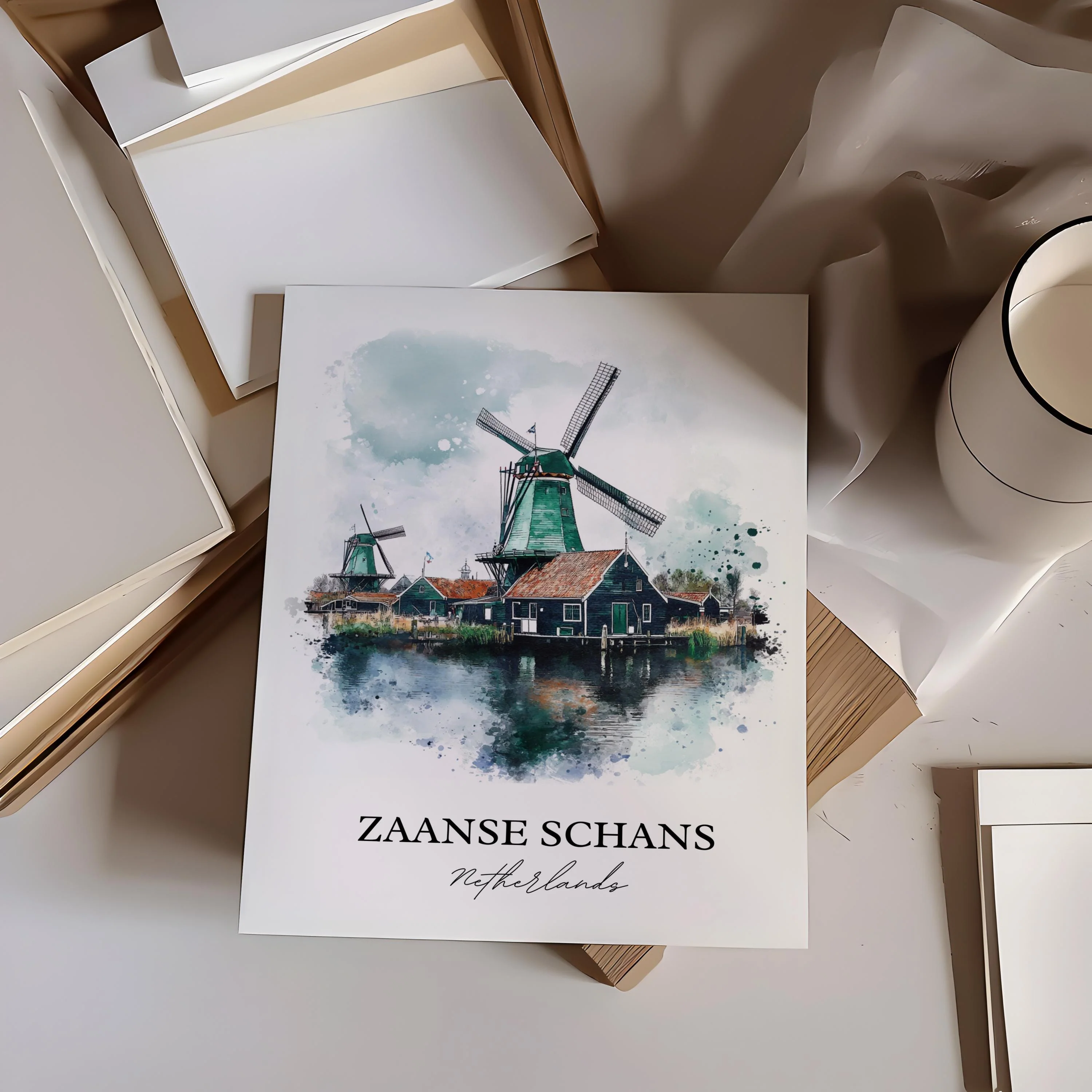 Zaanse Schans, Netherlands – Watercolor Art Print - Image 5