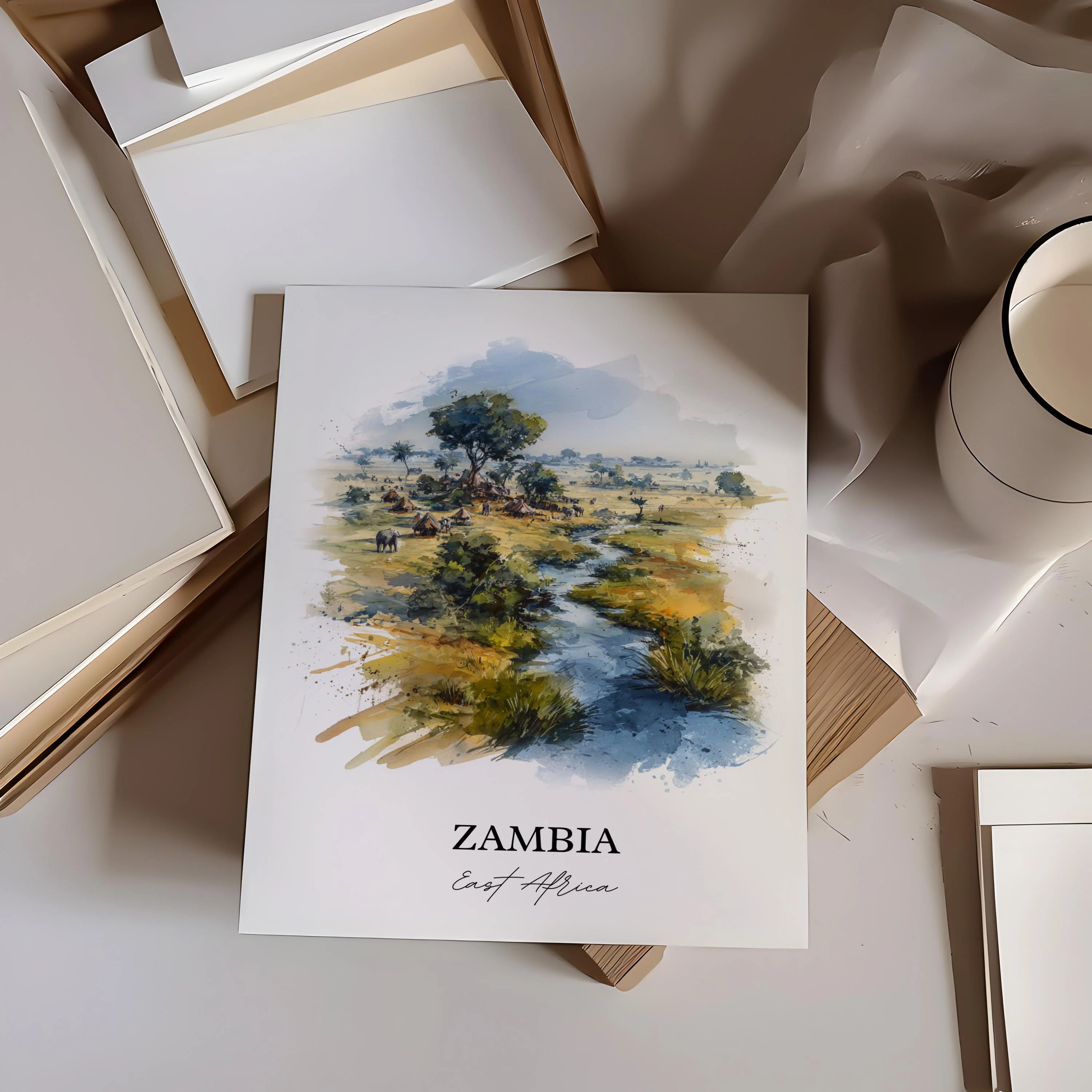 Zambia, Zambia – Watercolor Art Print - Image 4